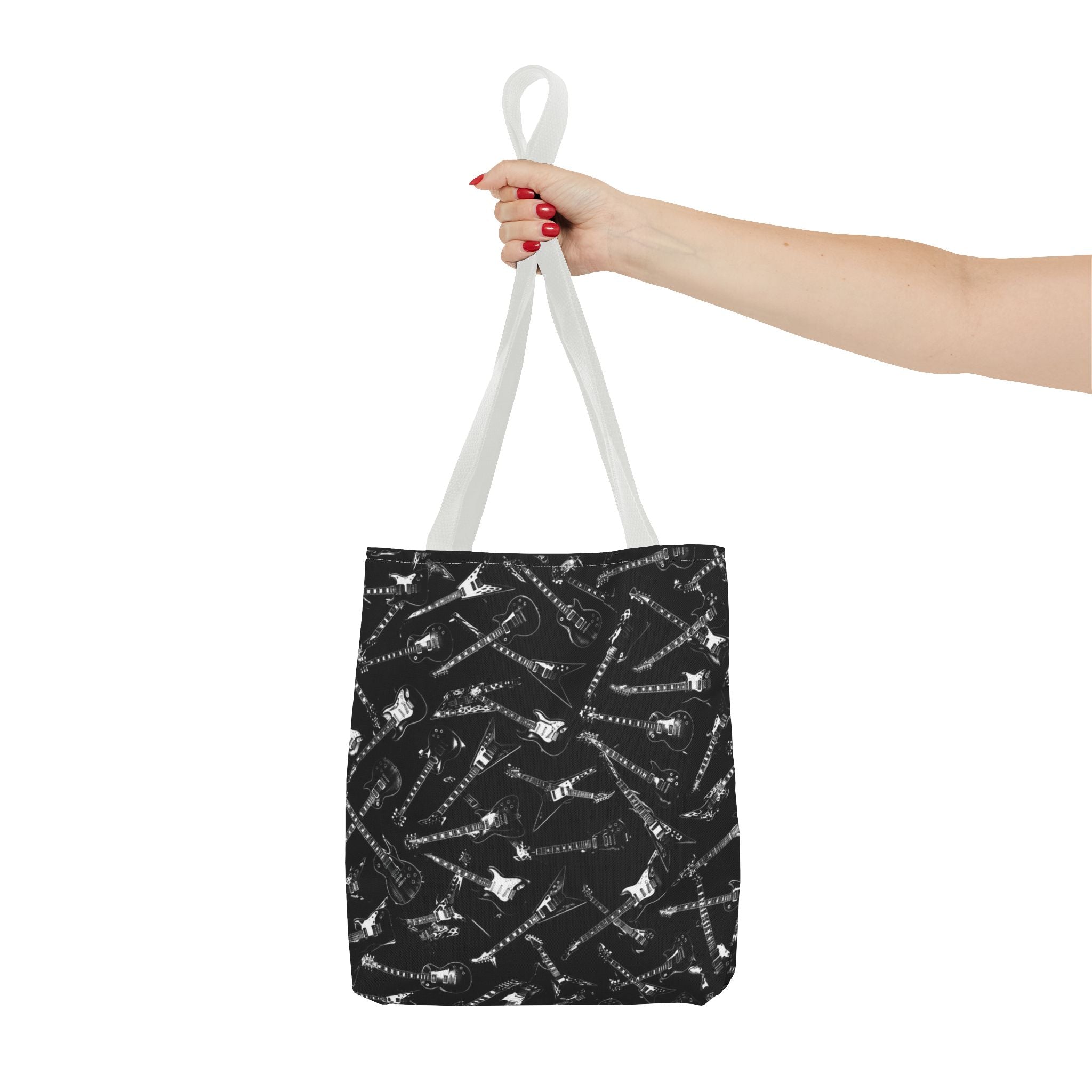 Black Guitar Pattern Tote Bag — Rock Music Instrument All-Over Print