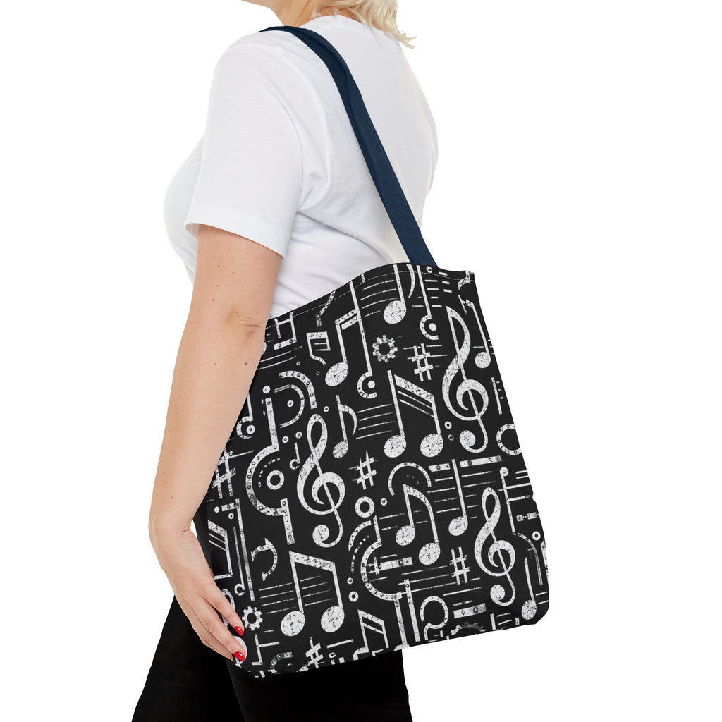 Musical Notes Pattern Tote Bag – Black & White Music Lover AOP Tote