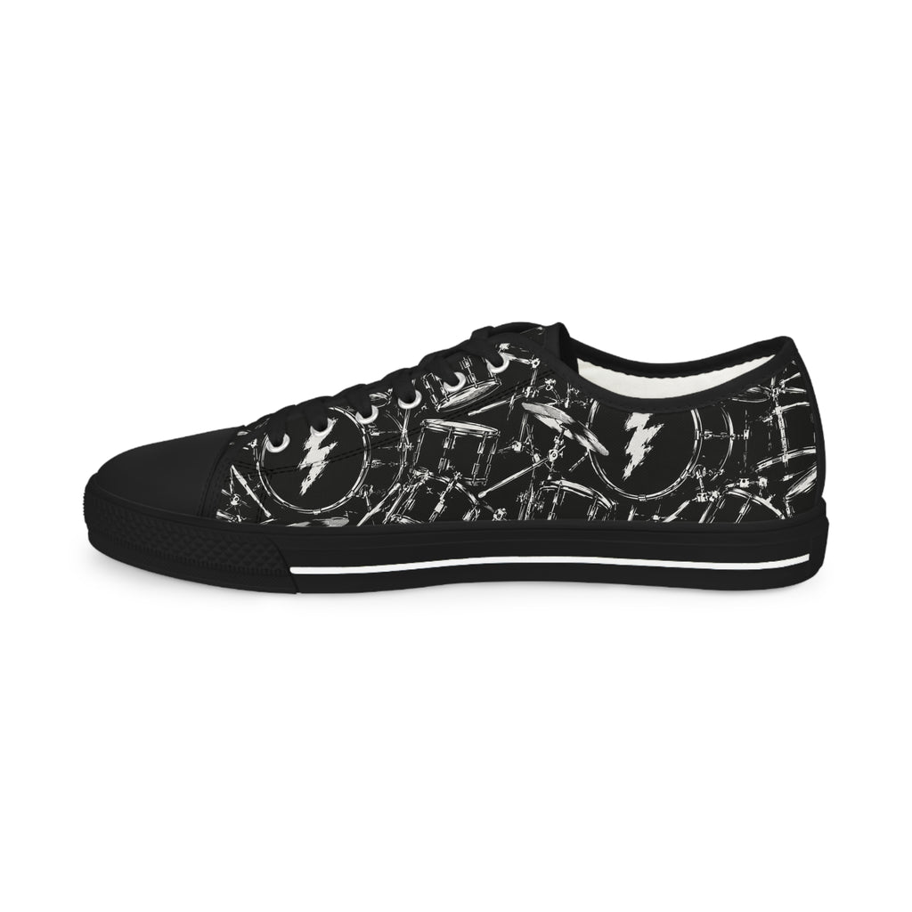 Black Grunge Drums Low Top Sneakers — Men's Casual Canvas Shoes
