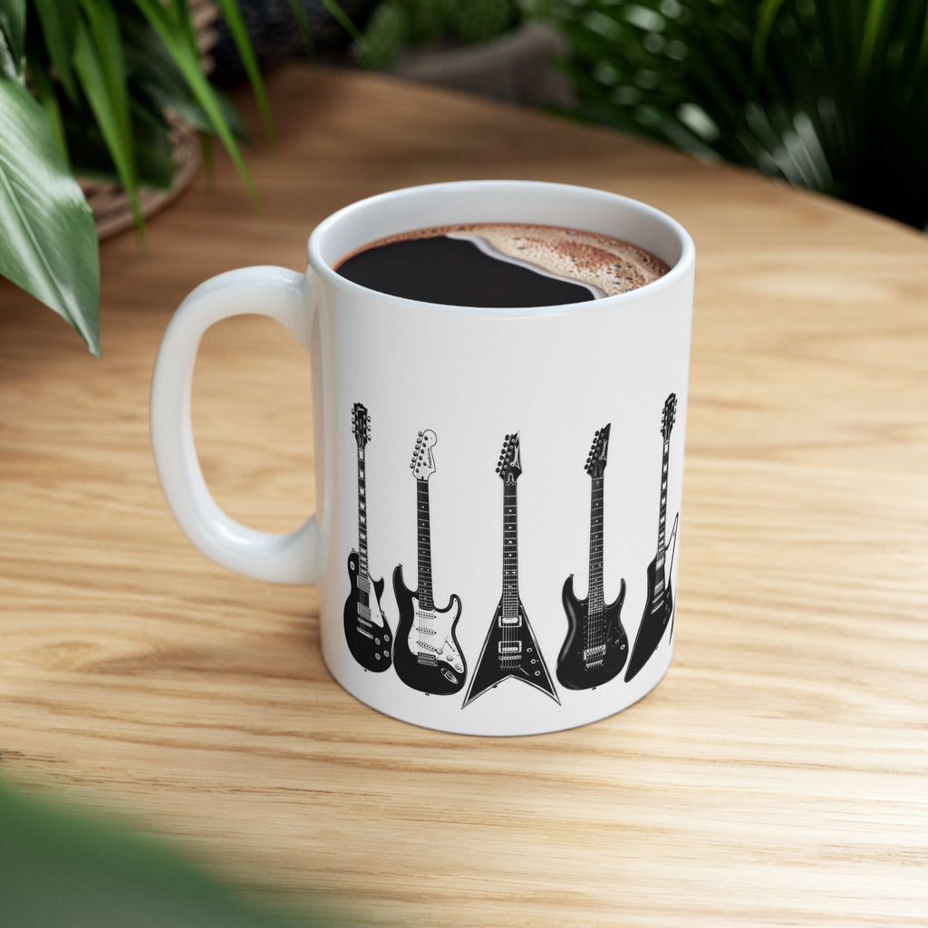 Electric Guitar Silhouette Ceramic Mug — Rock Music Coffee Cup (11oz, 15oz)