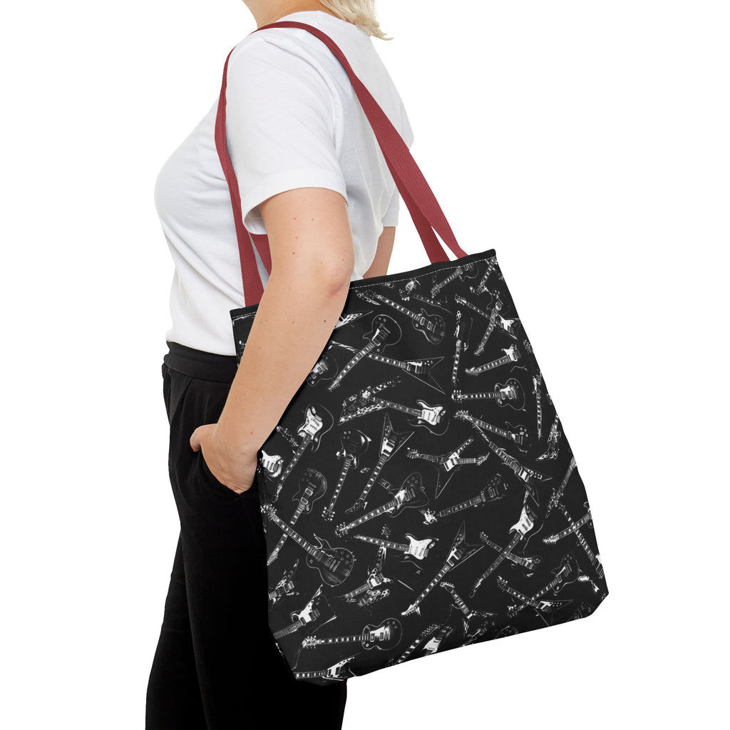 Black Guitar Pattern Tote Bag — Rock Music Instrument All-Over Print
