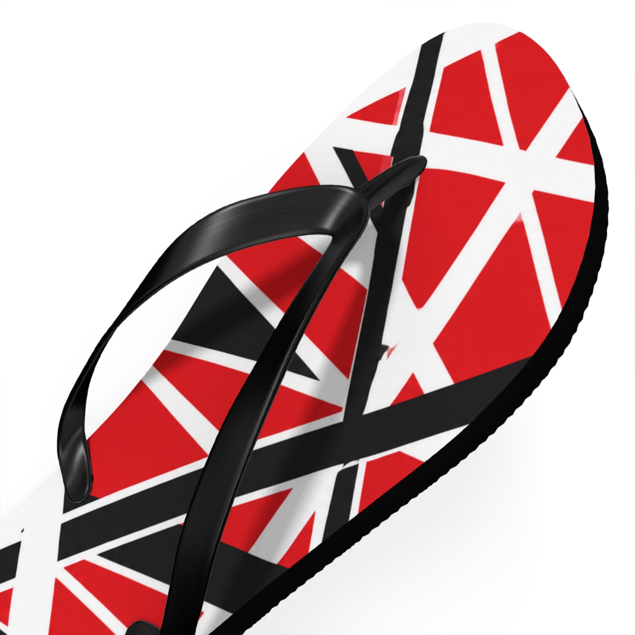 EVH Van Halen Tribute bold Flip Flops — Red Black Geometric Abstract Stripe Summer Sandals