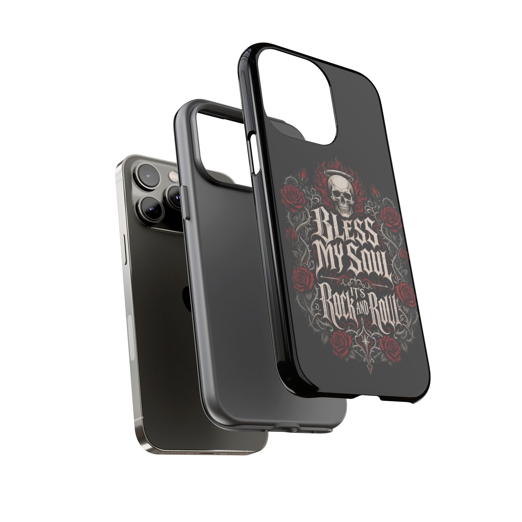 Bless My Soul Rock and Roll Phone Case — Gothic Skull & Roses Tough Case