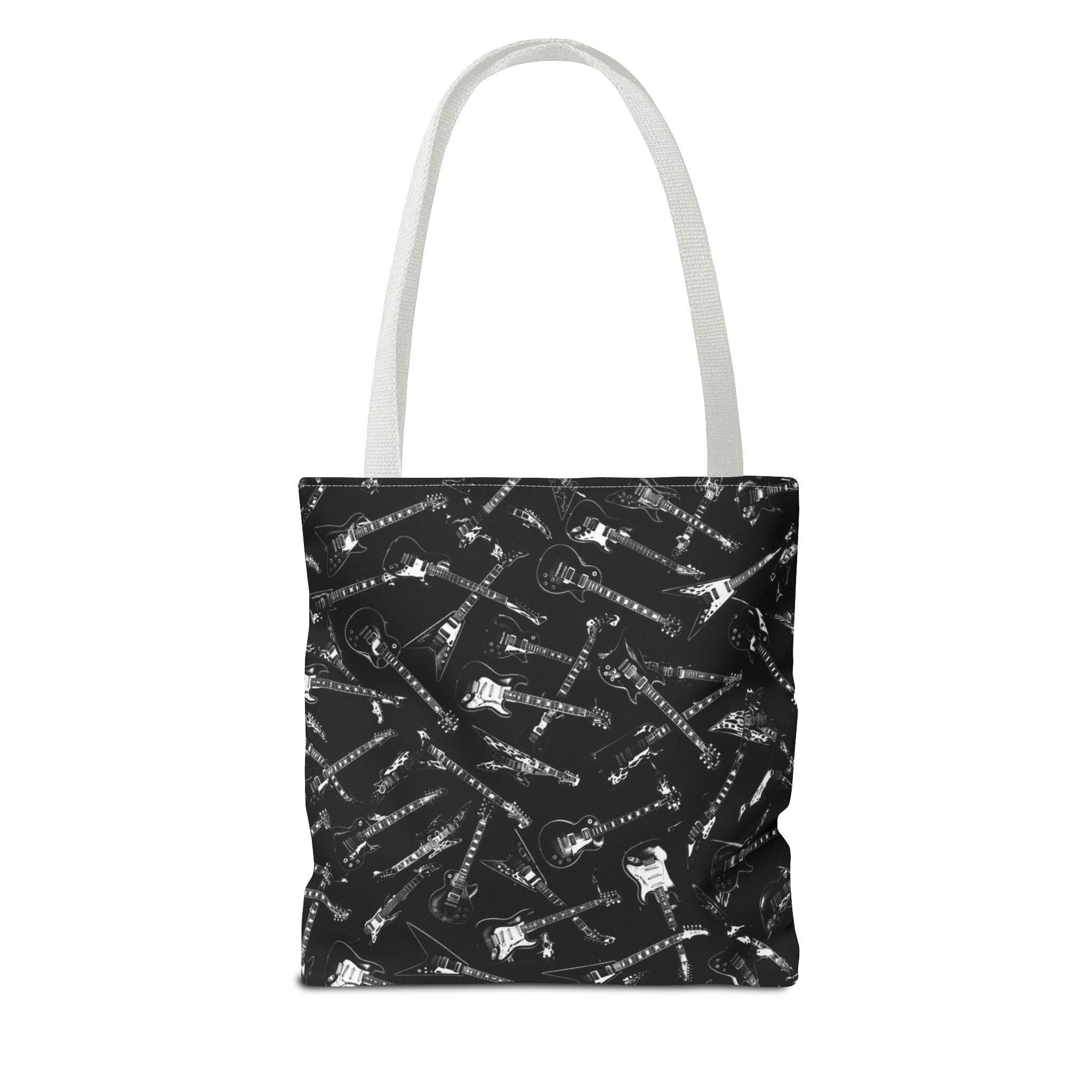 Black Guitar Pattern Tote Bag — Rock Music Instrument All-Over Print