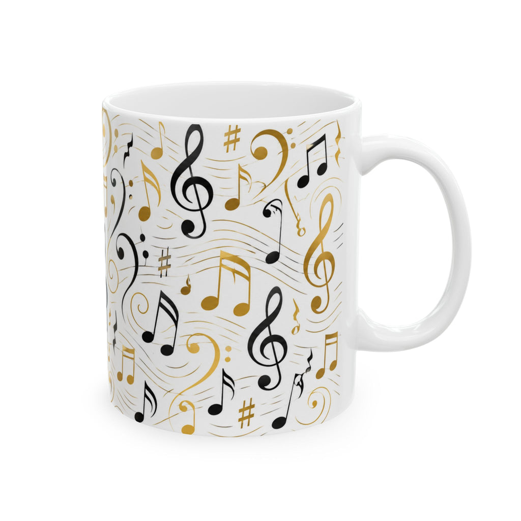 Music Notes Ceramic Mug — Gold & Black Treble Clef Coffee Cup (11oz/15oz)