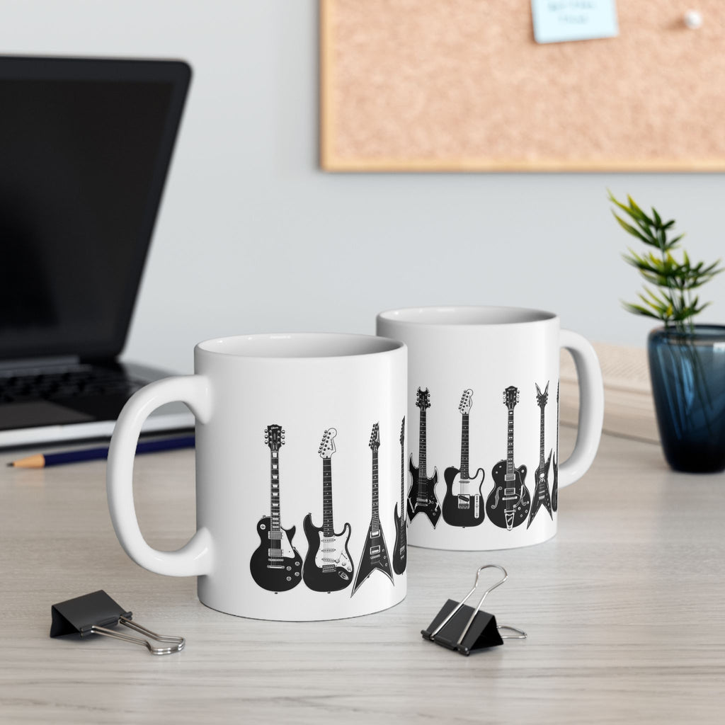 Electric Guitar Silhouette Ceramic Mug — Rock Music Coffee Cup (11oz, 15oz)