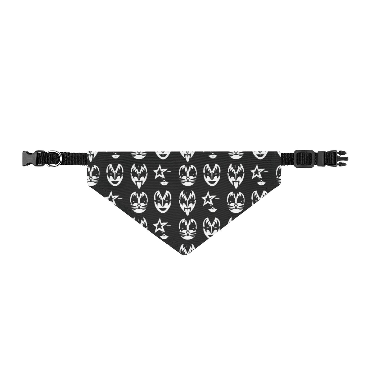 Clip-On Pet Bandana — Black Rock Band Kiss Face Pattern for Dogs & Cats