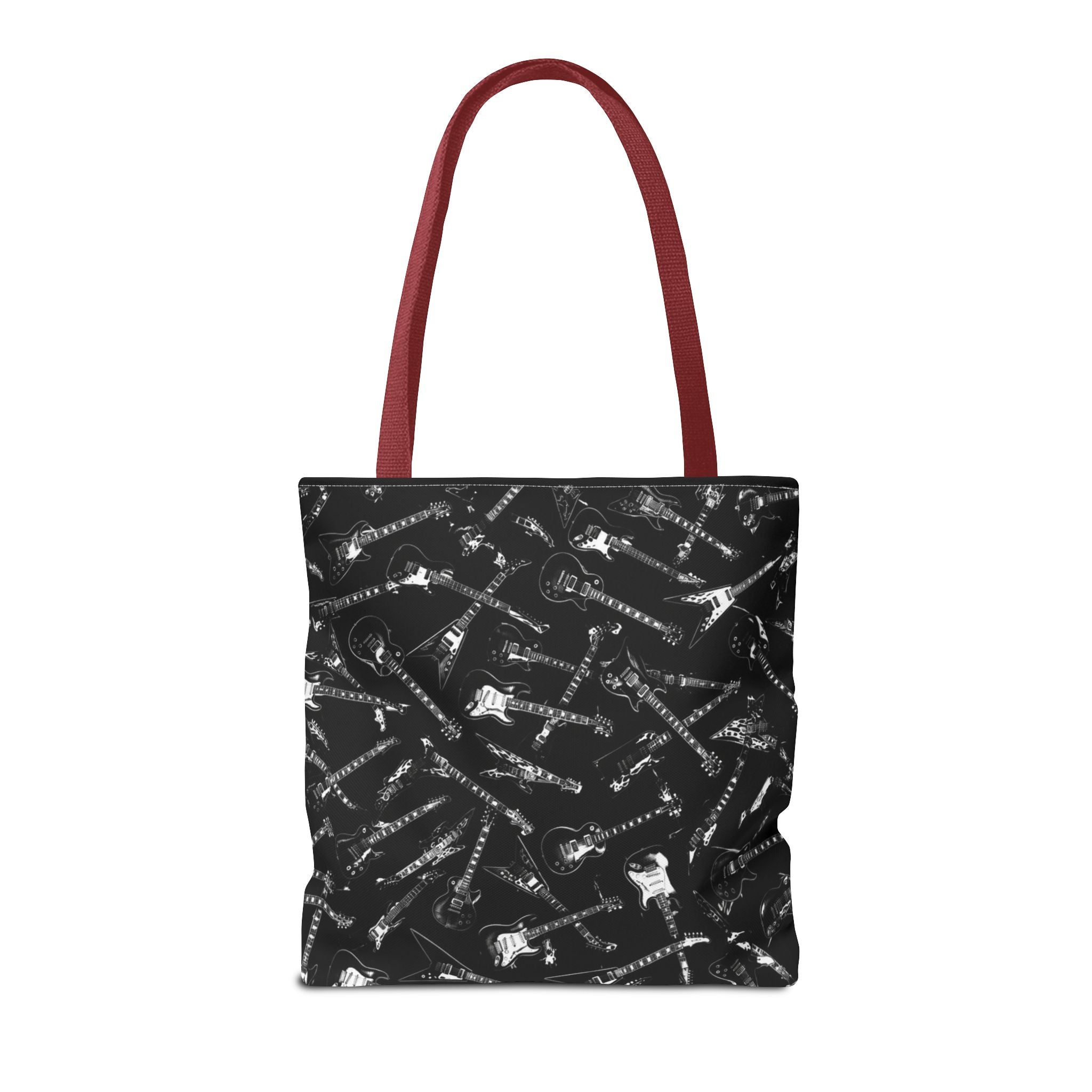 Black Guitar Pattern Tote Bag — Rock Music Instrument All-Over Print
