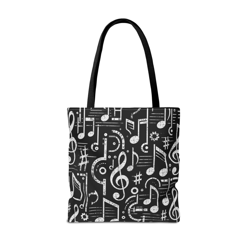Musical Notes Pattern Tote Bag – Black & White Music Lover AOP Tote
