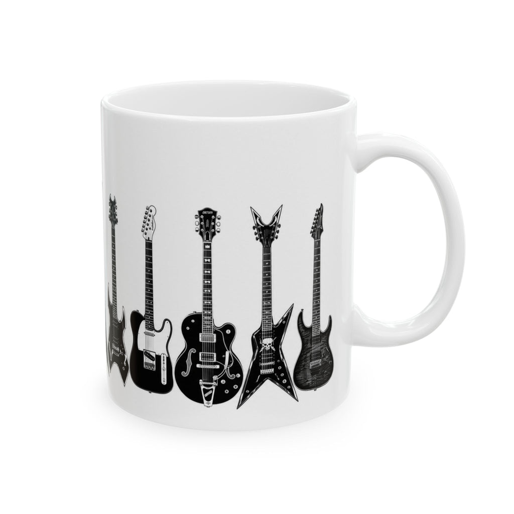 Electric Guitar Silhouette Ceramic Mug — Rock Music Coffee Cup (11oz, 15oz)