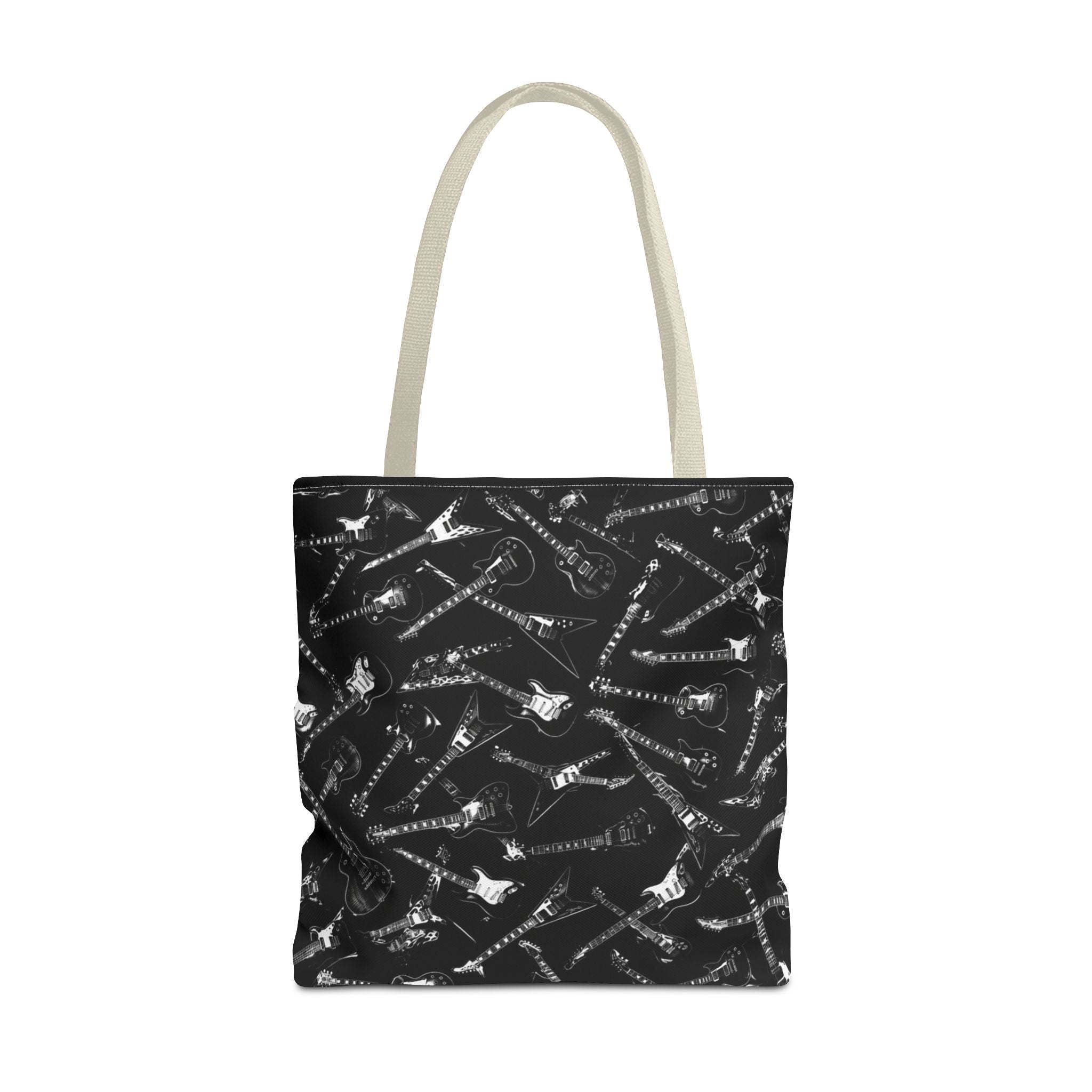 Black Guitar Pattern Tote Bag — Rock Music Instrument All-Over Print