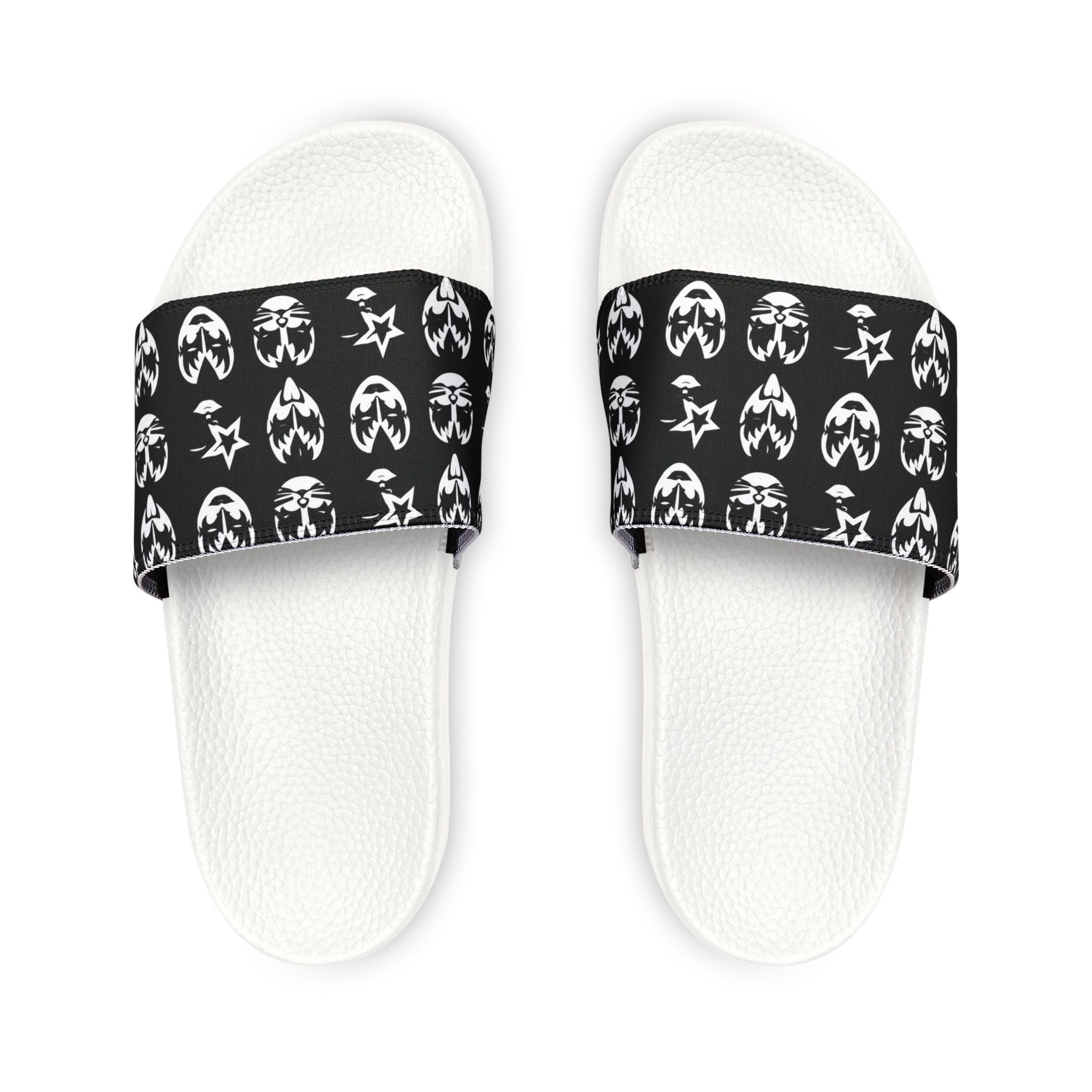 Men's Removable-Strap Sandals — Kiss tribute Black Skull Pattern Slide Sandals