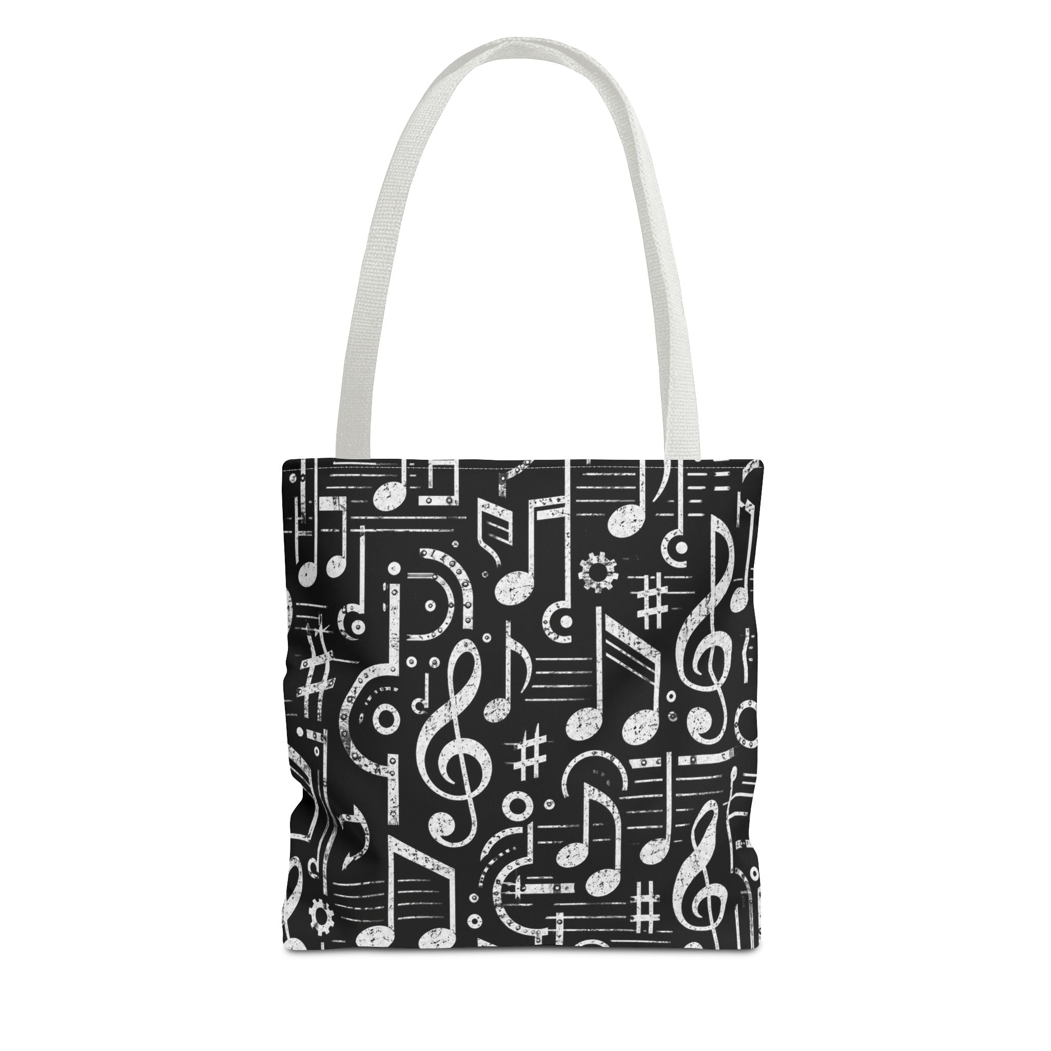 Musical Notes Pattern Tote Bag – Black & White Music Lover AOP Tote