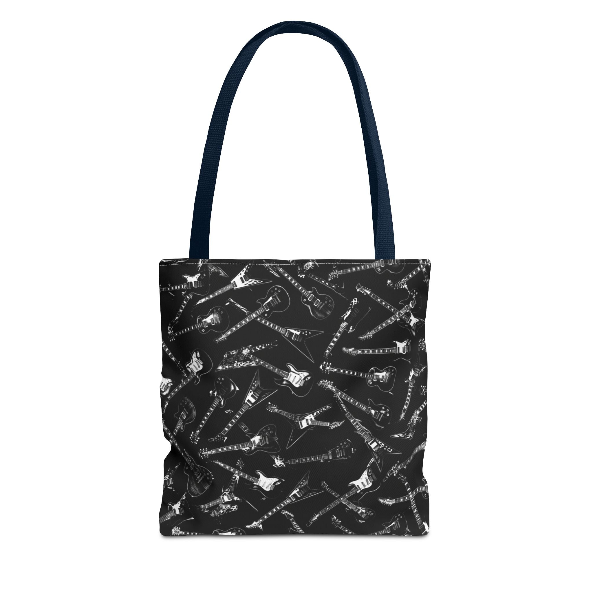 Black Guitar Pattern Tote Bag — Rock Music Instrument All-Over Print