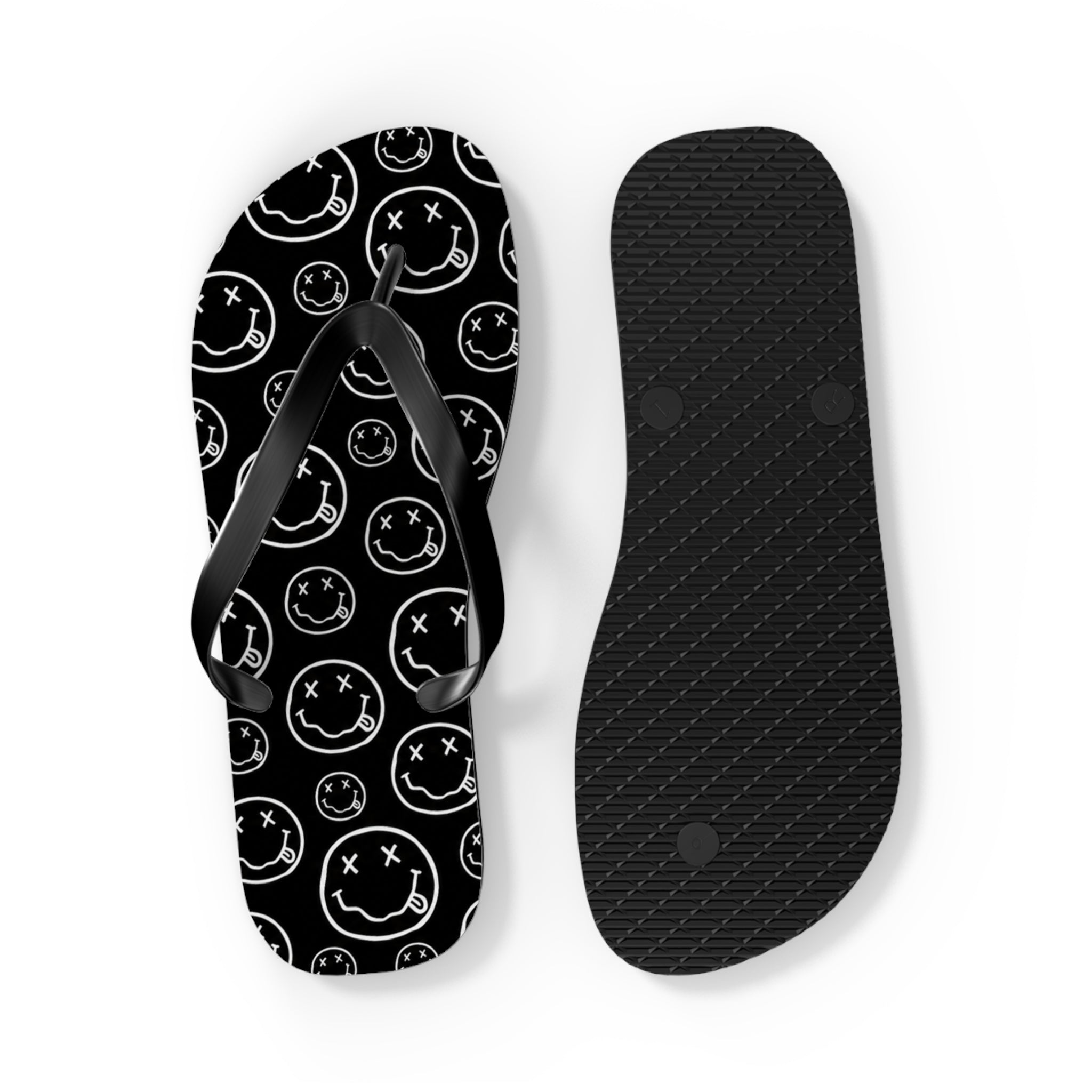 Nirvana Flip Flops — Black, Black & White Rock Star Beach Sandals