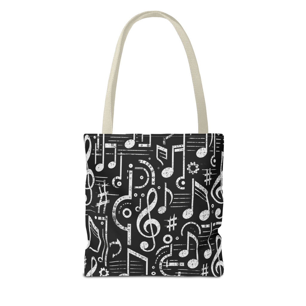 Musical Notes Pattern Tote Bag – Black & White Music Lover AOP Tote