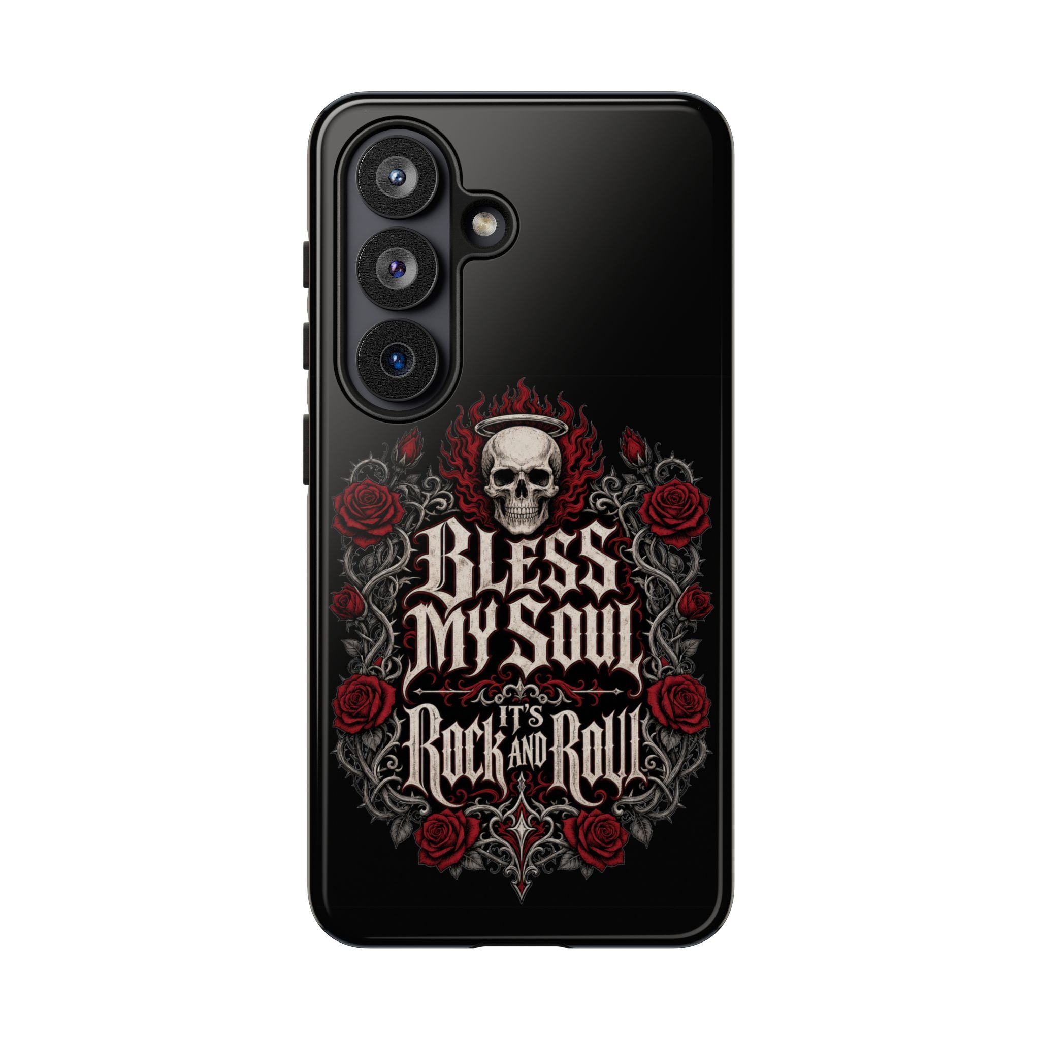 Bless My Soul Rock and Roll Phone Case — Gothic Skull & Roses Tough Case