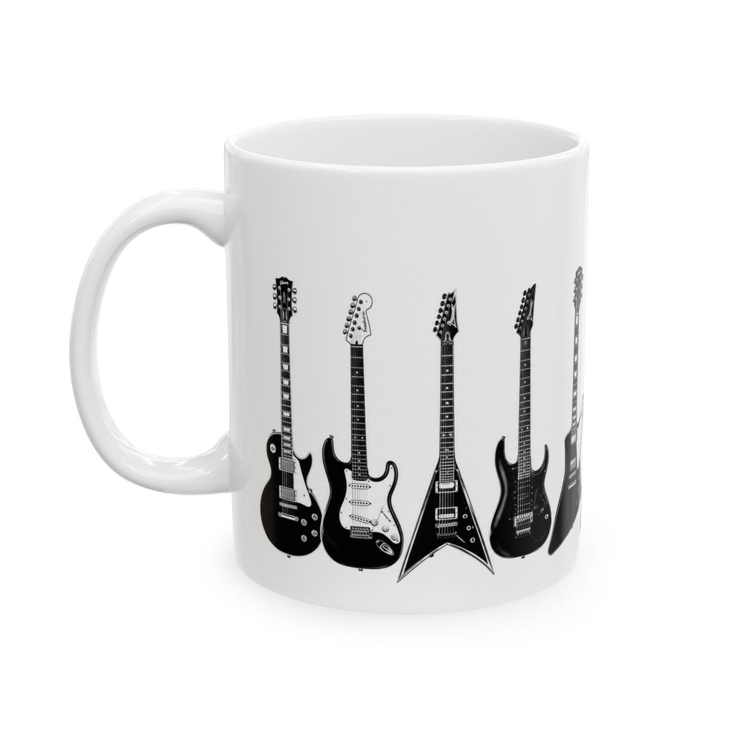 Electric Guitar Silhouette Ceramic Mug — Rock Music Coffee Cup (11oz, 15oz)