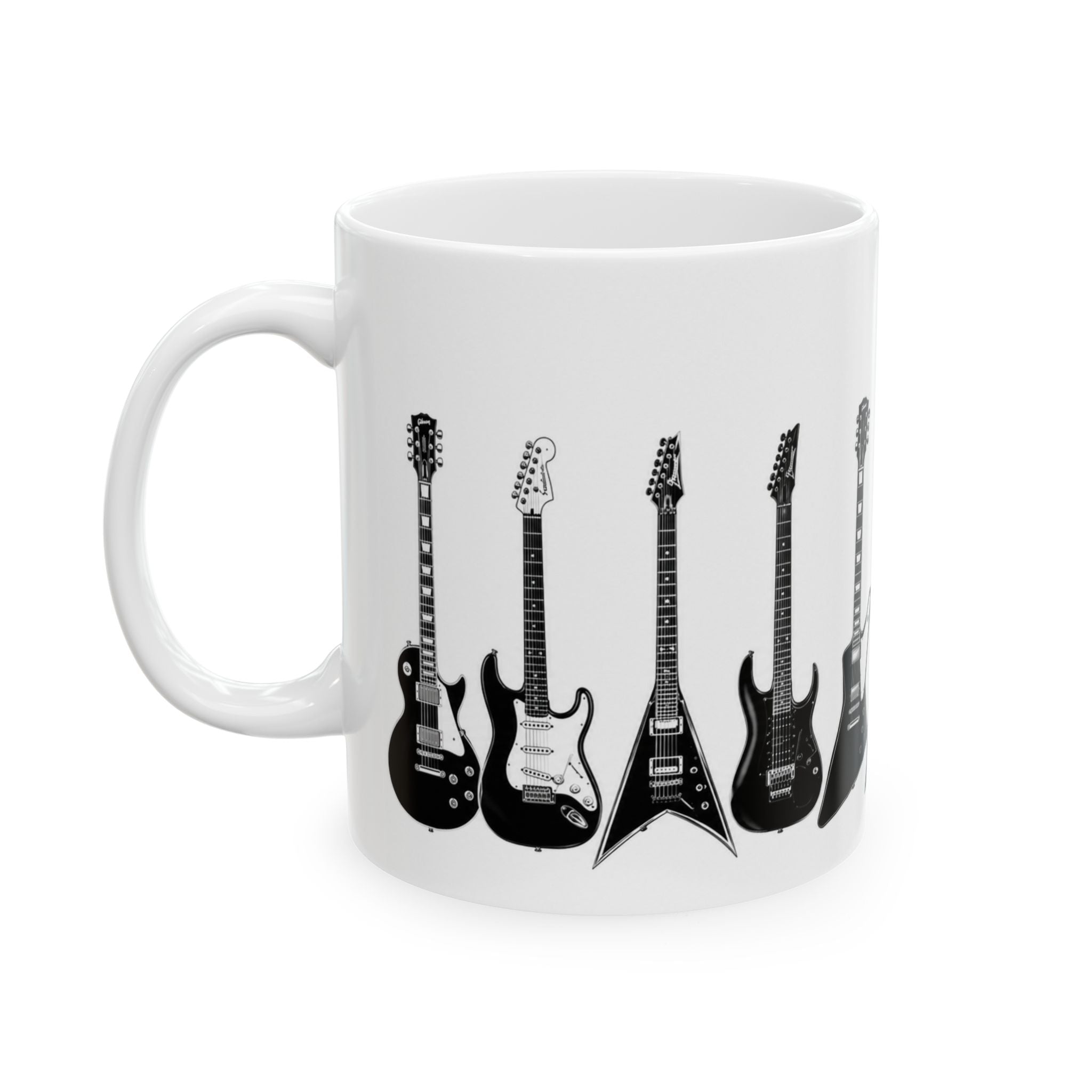 Electric Guitar Silhouette Ceramic Mug — Rock Music Coffee Cup (11oz, 15oz)