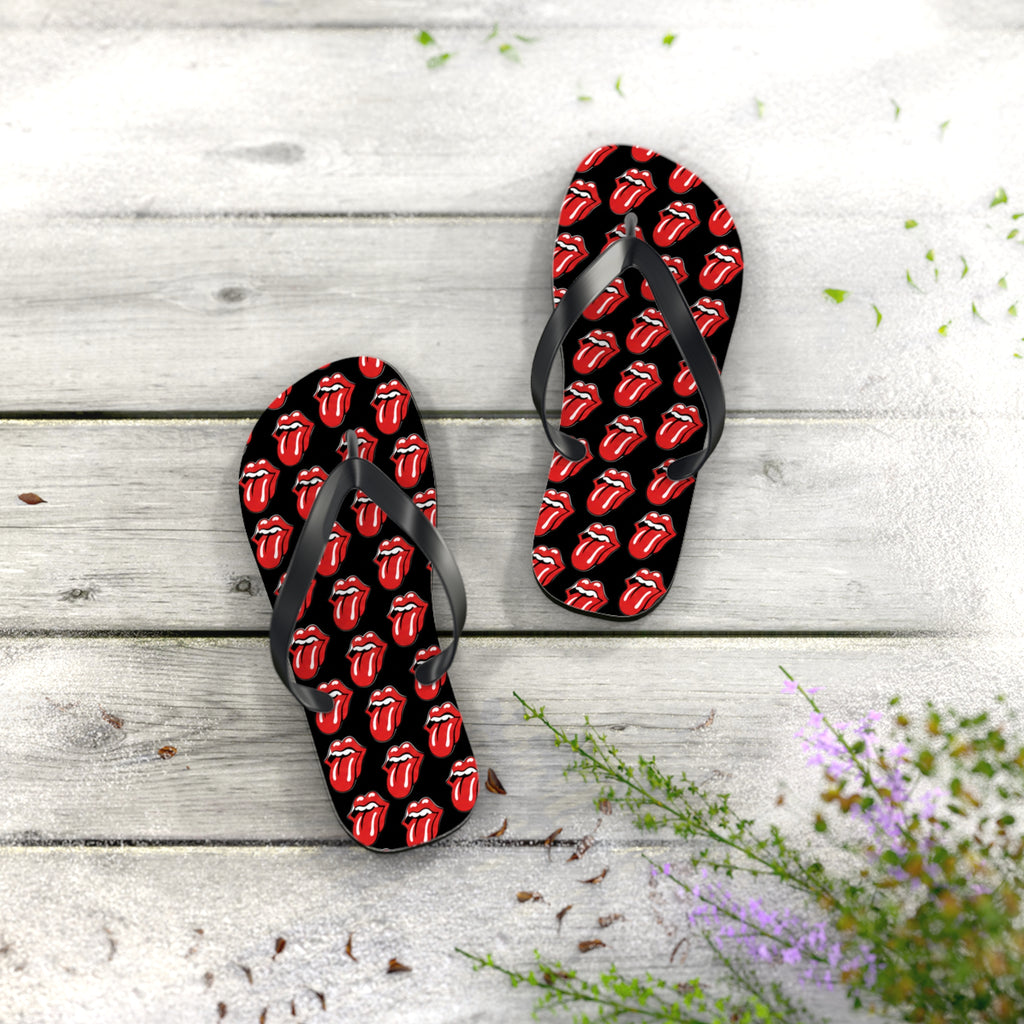 Rolling Stones Flip Flops — Black, Red & White Rock Star Beach Sandals