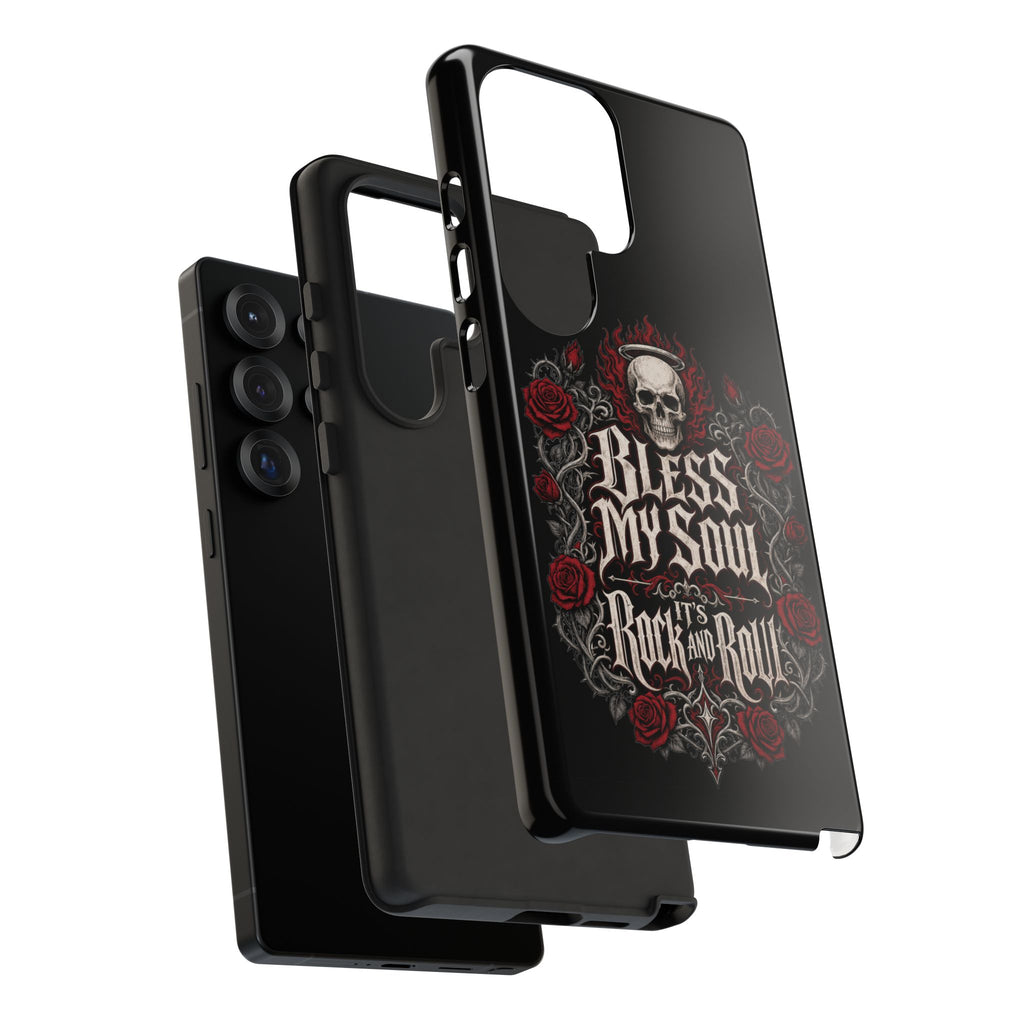 Bless My Soul Rock and Roll Phone Case — Gothic Skull & Roses Tough Case