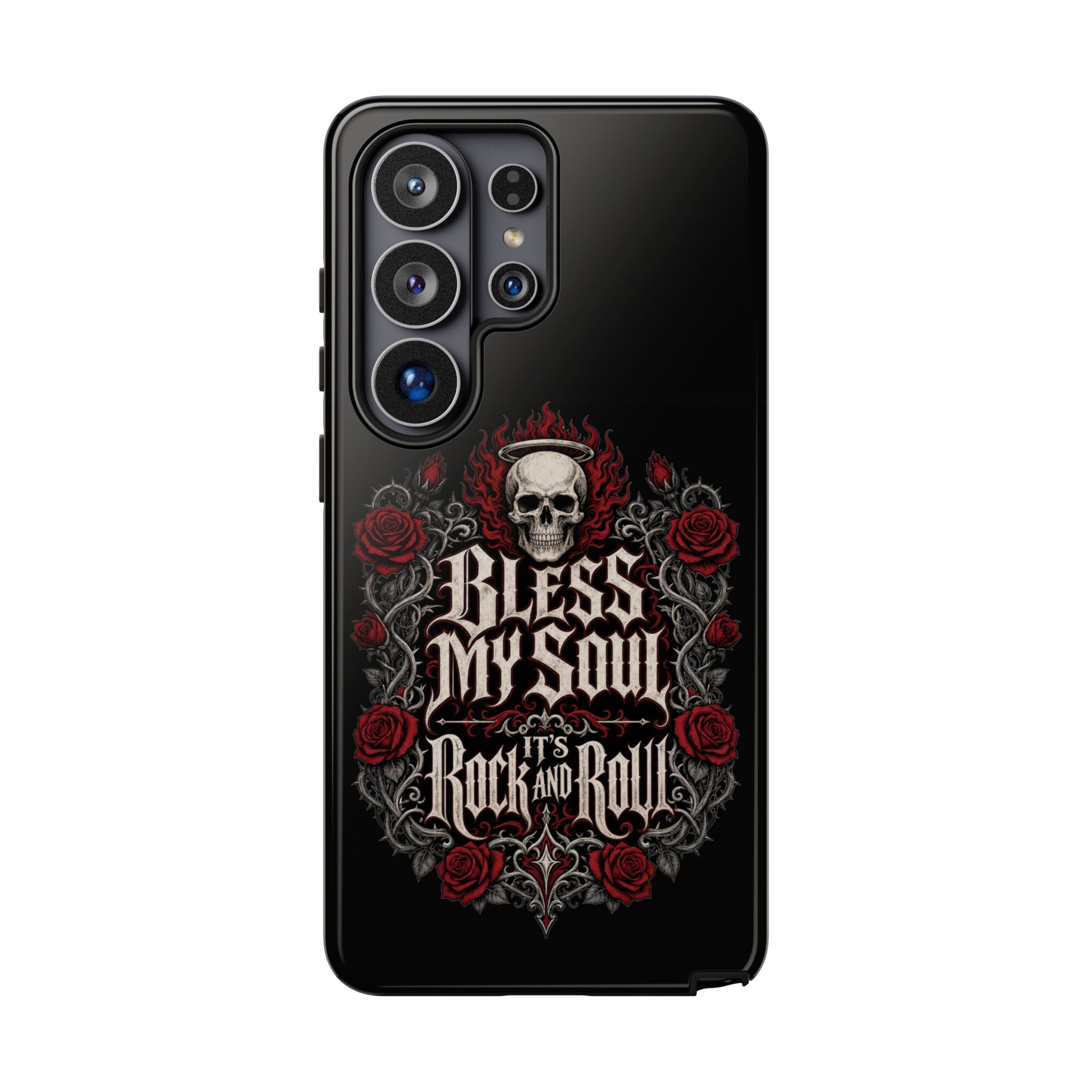 Bless My Soul Rock and Roll Phone Case — Gothic Skull & Roses Tough Case