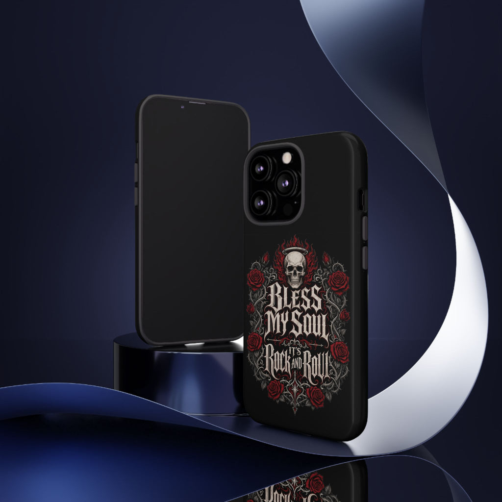 Bless My Soul Rock and Roll Phone Case — Gothic Skull & Roses Tough Case