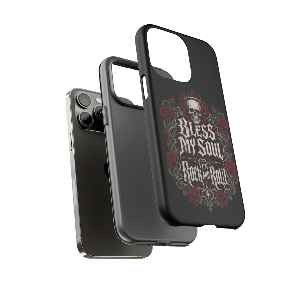 Bless My Soul Rock and Roll Phone Case — Gothic Skull & Roses Tough Case