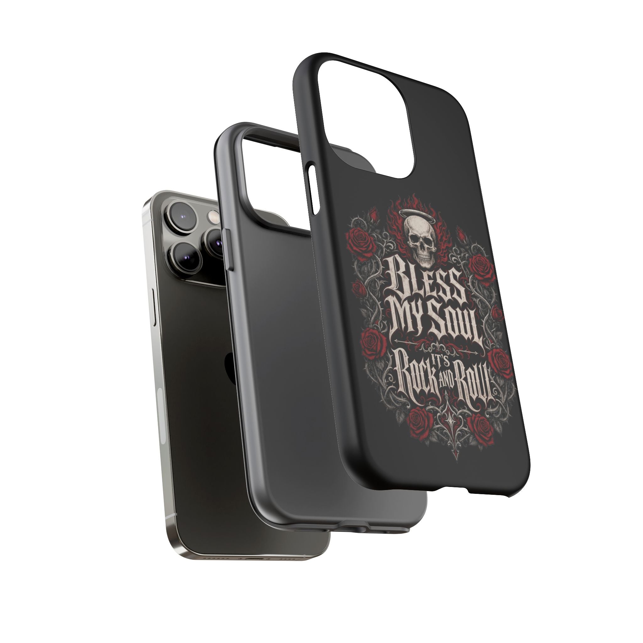 Bless My Soul Rock and Roll Phone Case — Gothic Skull & Roses Tough Case