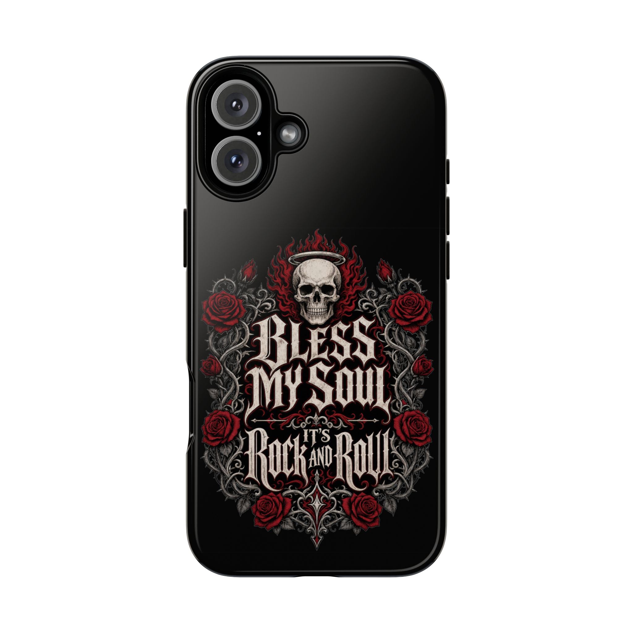 Bless My Soul Rock and Roll Phone Case — Gothic Skull & Roses Tough Case