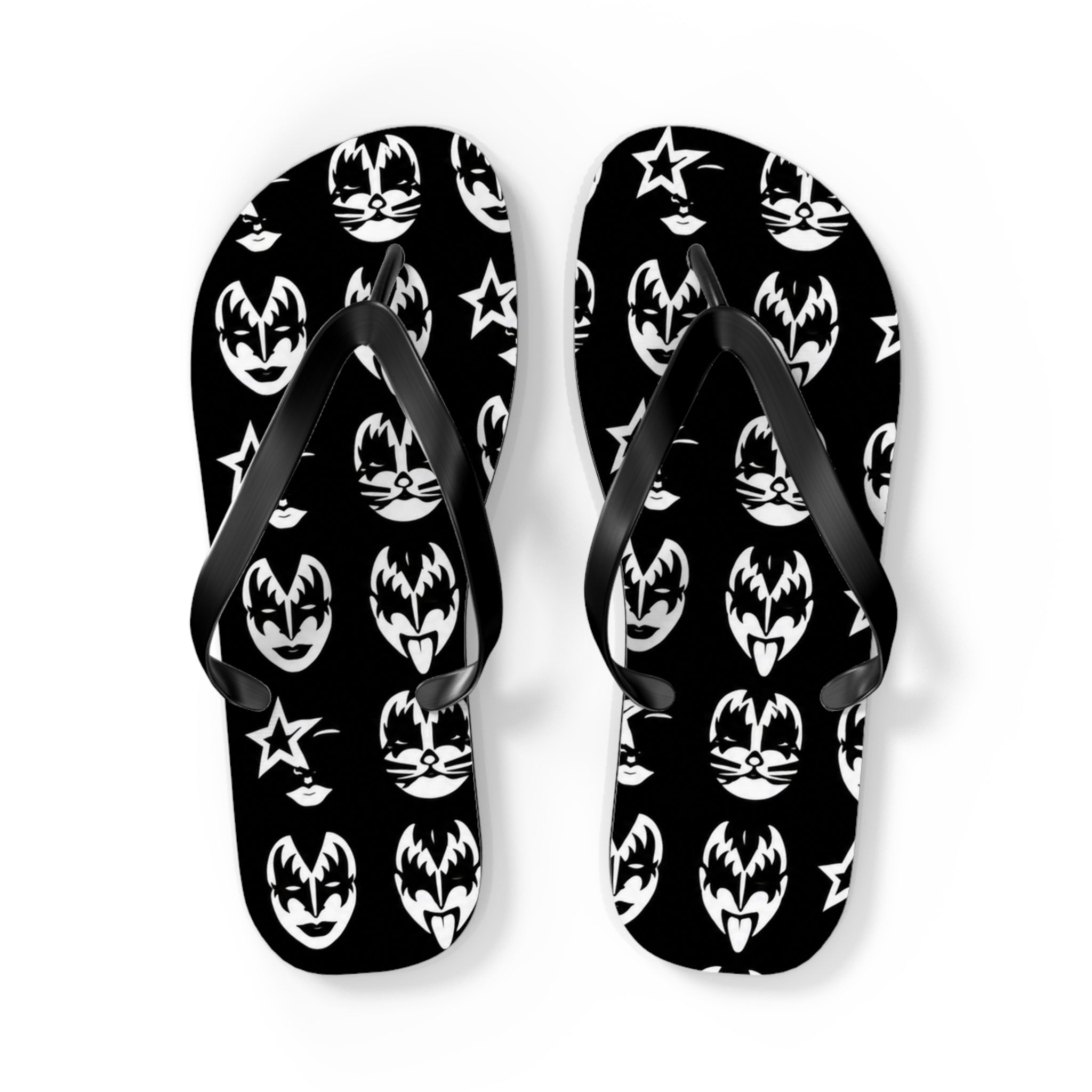 Kiss Band Logo Flip Flops — Black & White Rock Star Beach Sandals