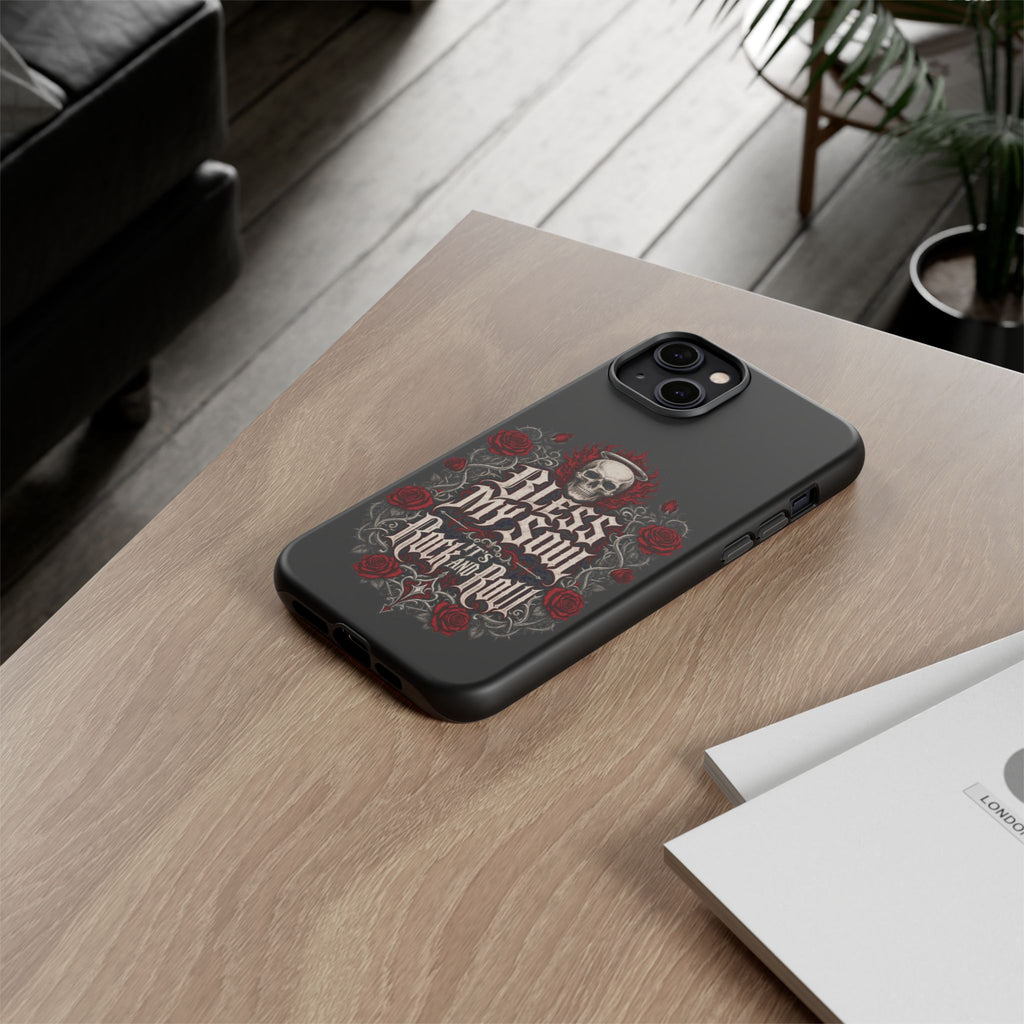 Bless My Soul Rock and Roll Phone Case — Gothic Skull & Roses Tough Case
