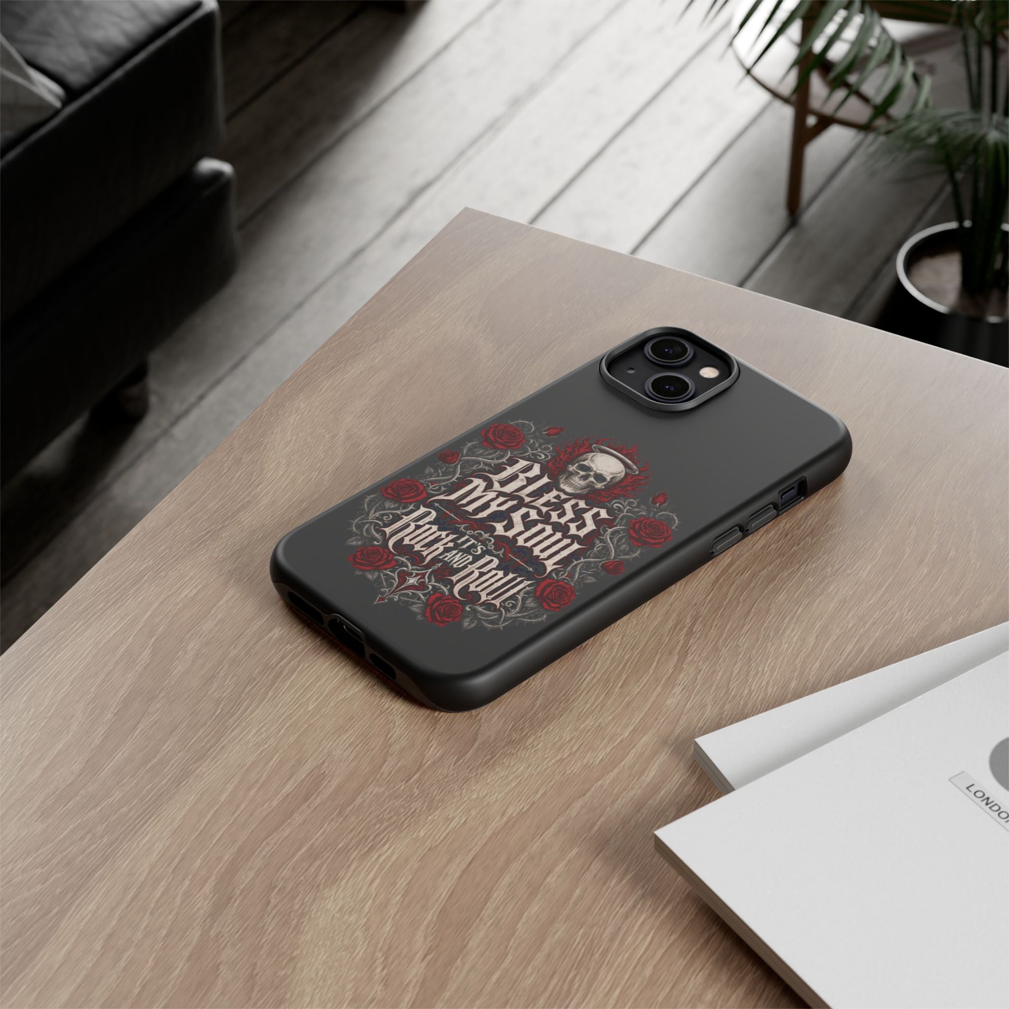Bless My Soul Rock and Roll Phone Case — Gothic Skull & Roses Tough Case