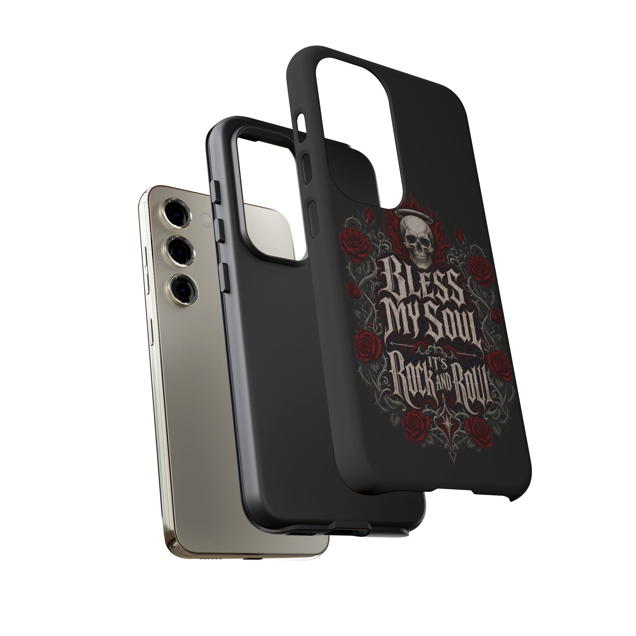 Bless My Soul Rock and Roll Phone Case — Gothic Skull & Roses Tough Case