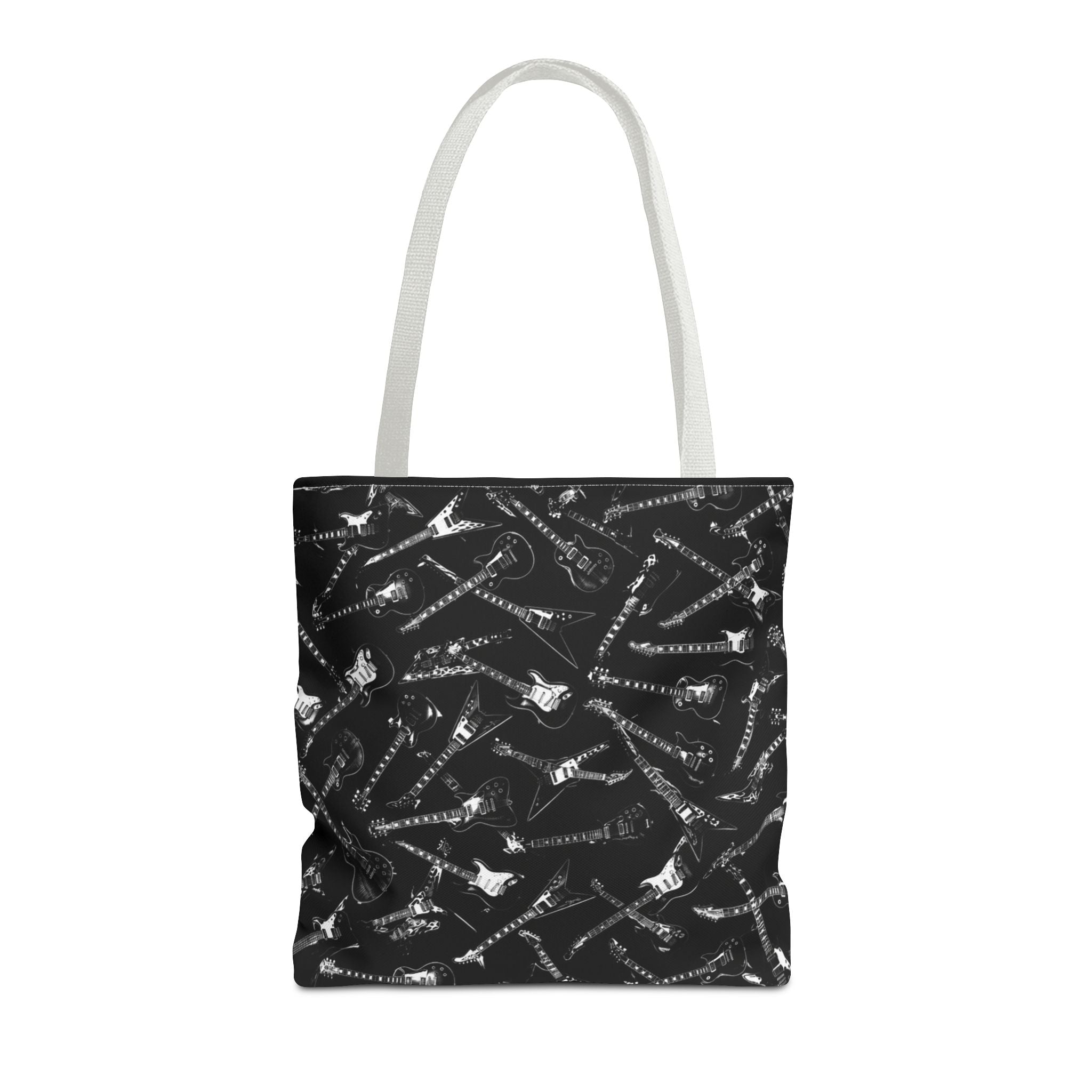 Black Guitar Pattern Tote Bag — Rock Music Instrument All-Over Print