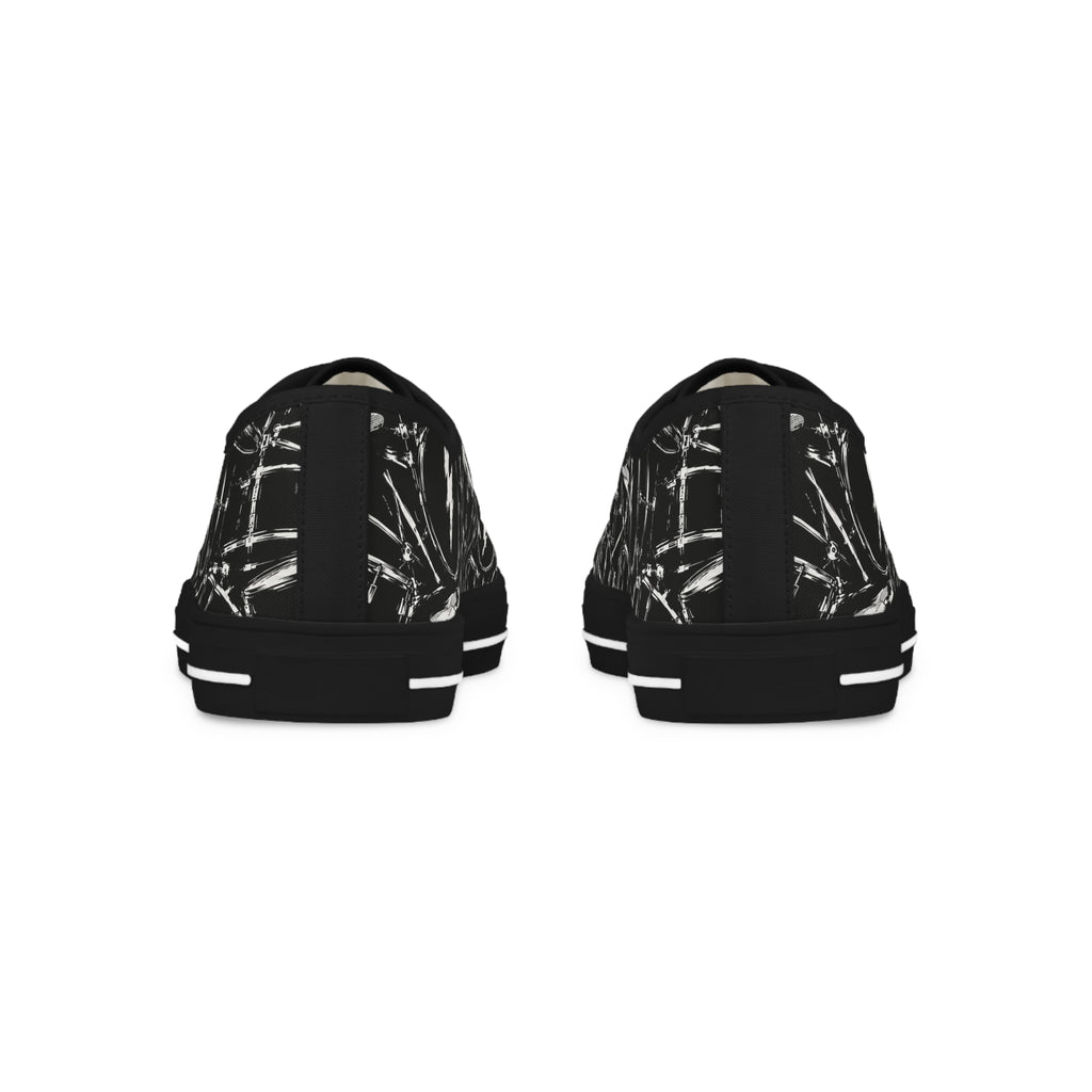 Black Grunge Drums Low Top Sneakers — Men's Casual Canvas Shoes
