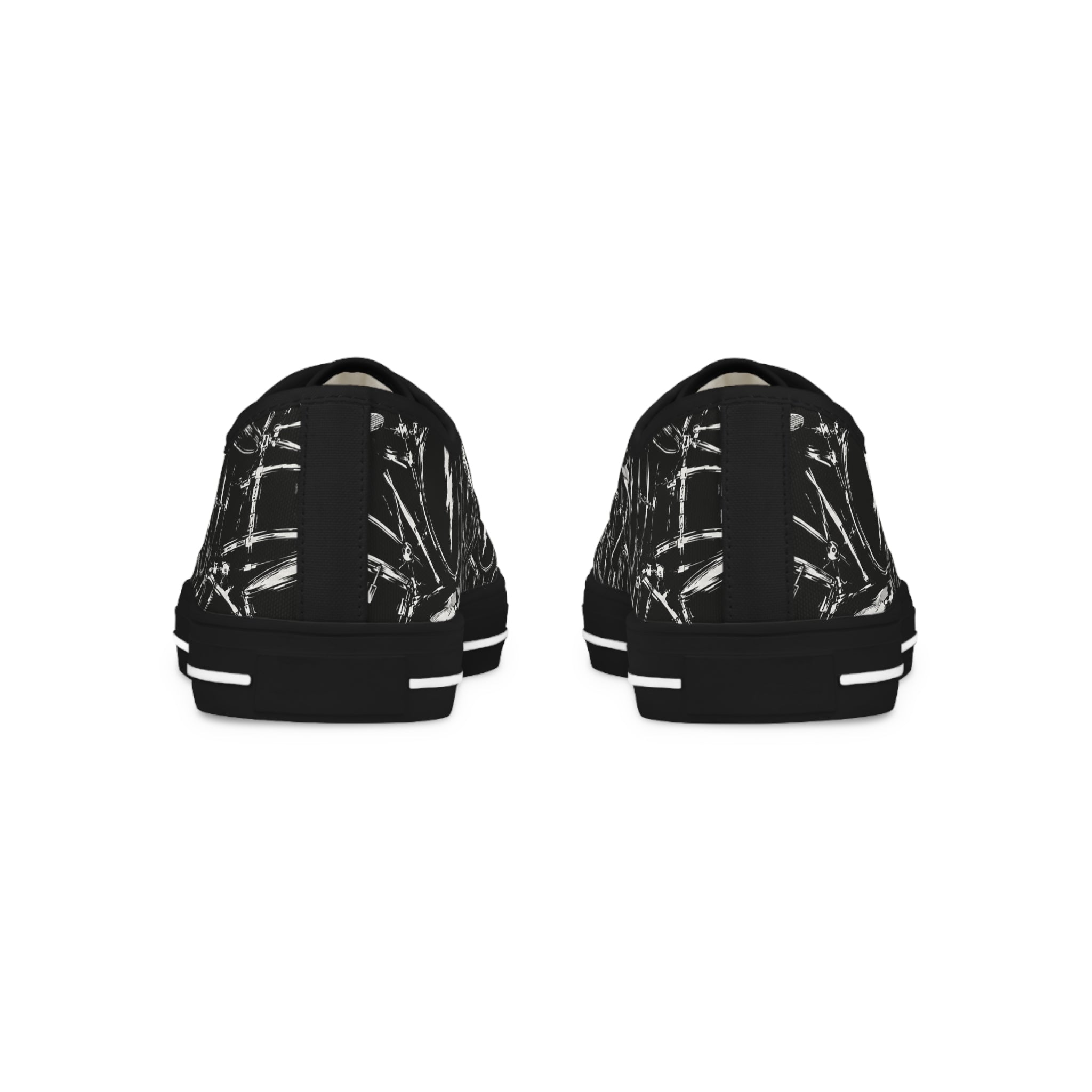 Black Grunge Drums Low Top Sneakers — Men's Casual Canvas Shoes