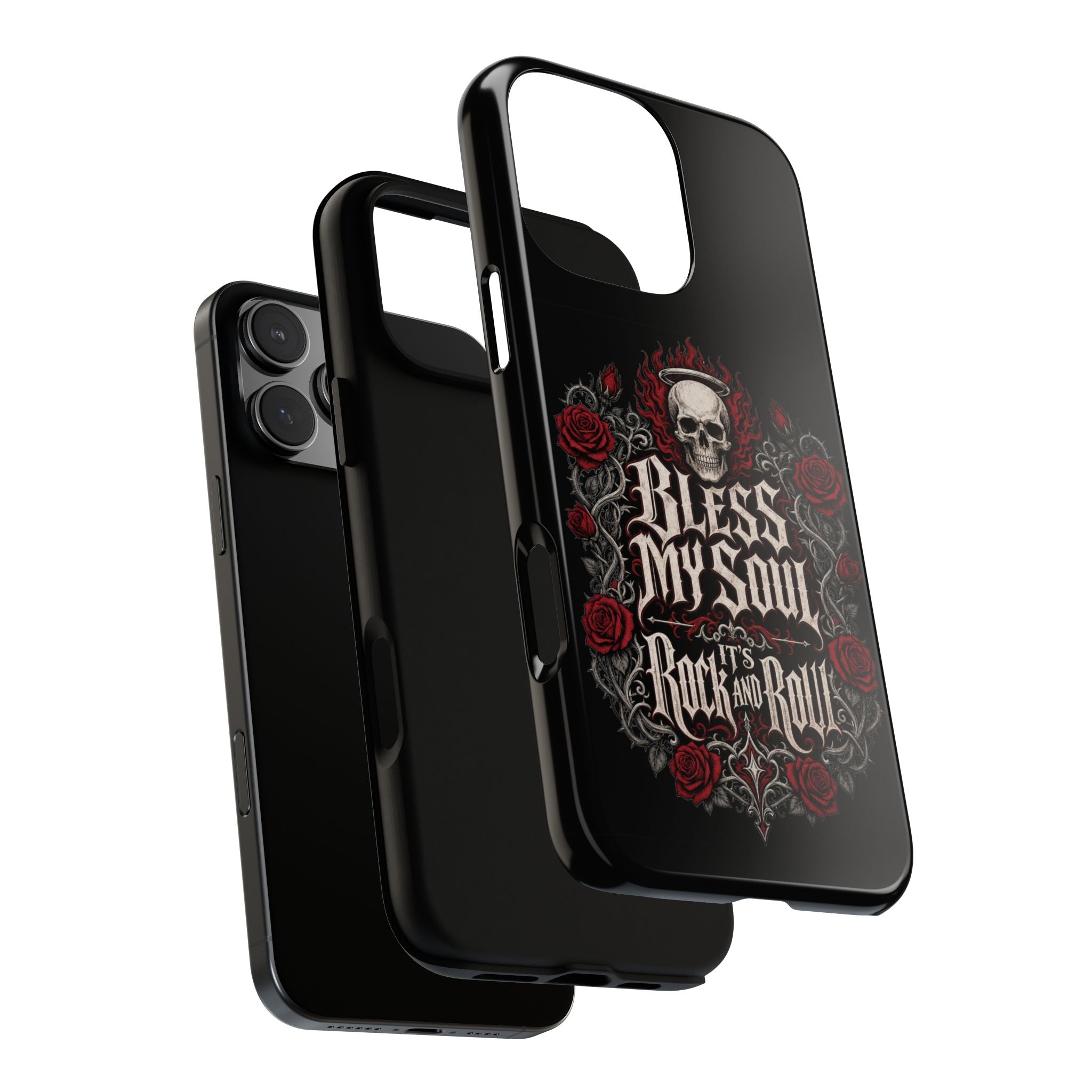 Bless My Soul Rock and Roll Phone Case — Gothic Skull & Roses Tough Case