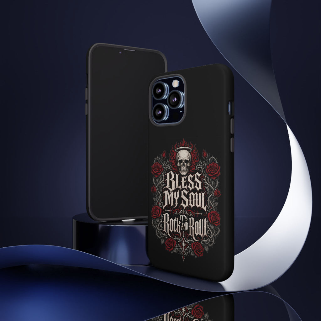 Bless My Soul Rock and Roll Phone Case — Gothic Skull & Roses Tough Case