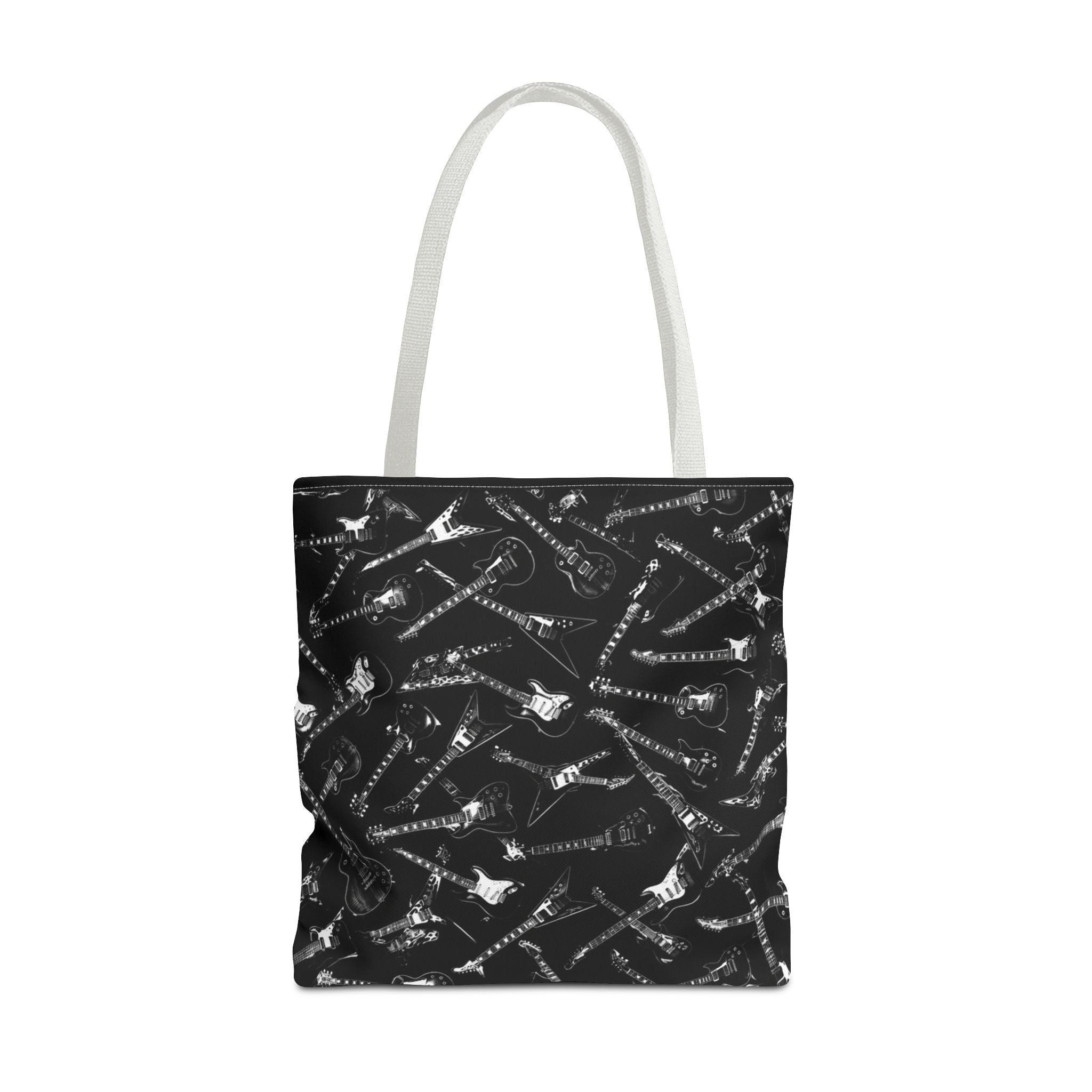Black Guitar Pattern Tote Bag — Rock Music Instrument All-Over Print