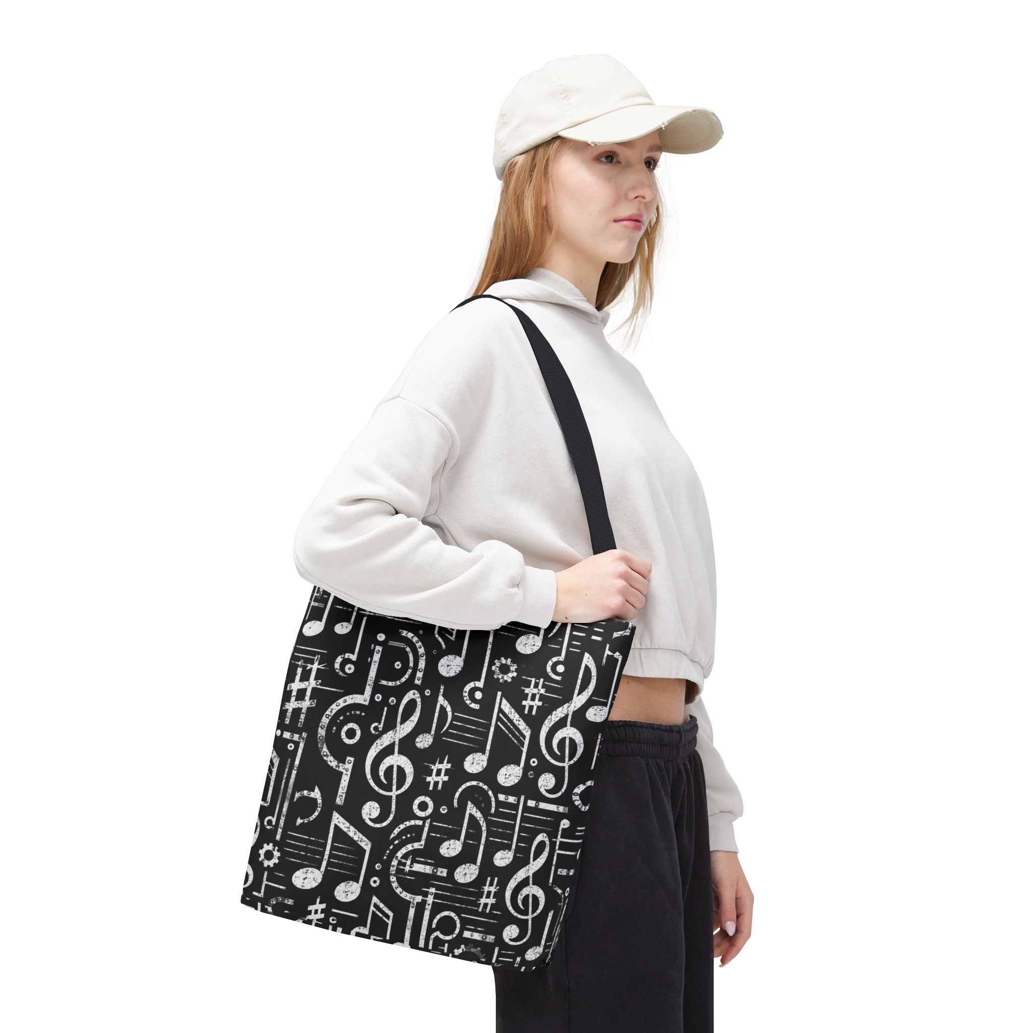Musical Notes Pattern Tote Bag – Black & White Music Lover AOP Tote