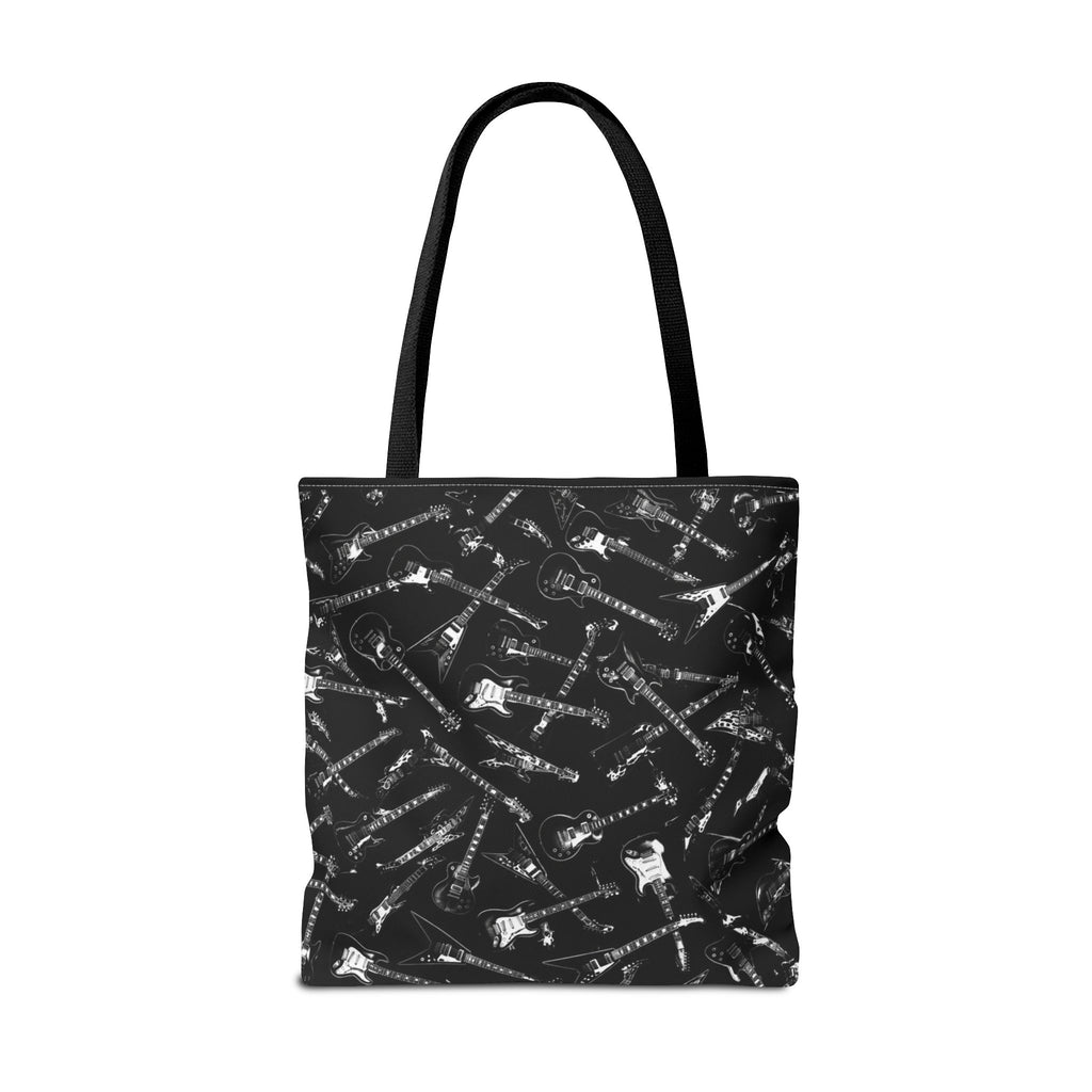 Black Guitar Pattern Tote Bag — Rock Music Instrument All-Over Print