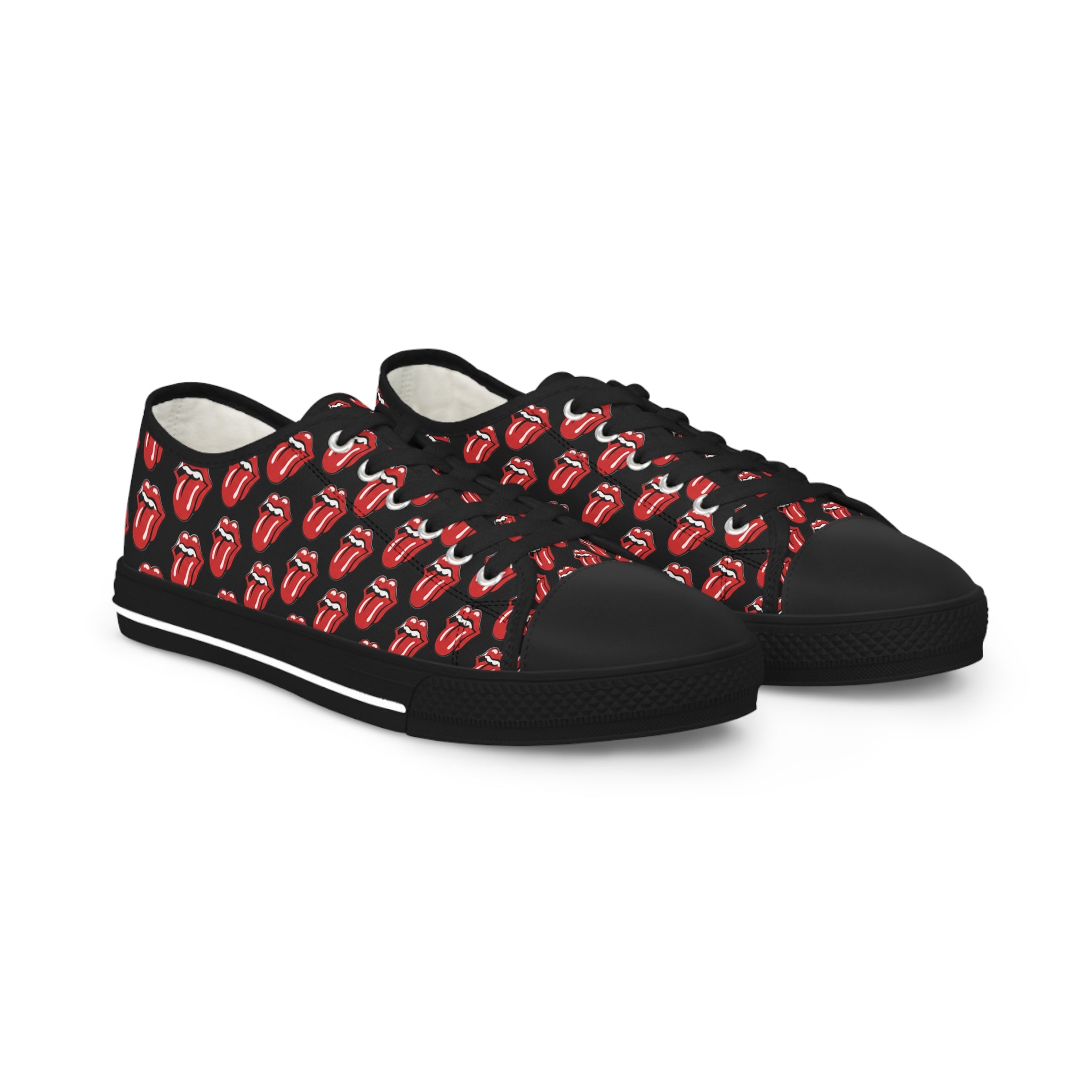 Men's Black Low-Top Sneakers with Rolling Stones Pattern