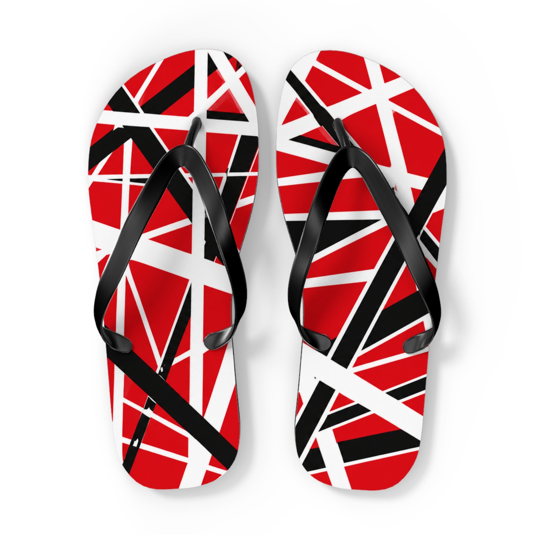 EVH Van Halen Tribute bold Flip Flops — Red Black Geometric Abstract Stripe Summer Sandals