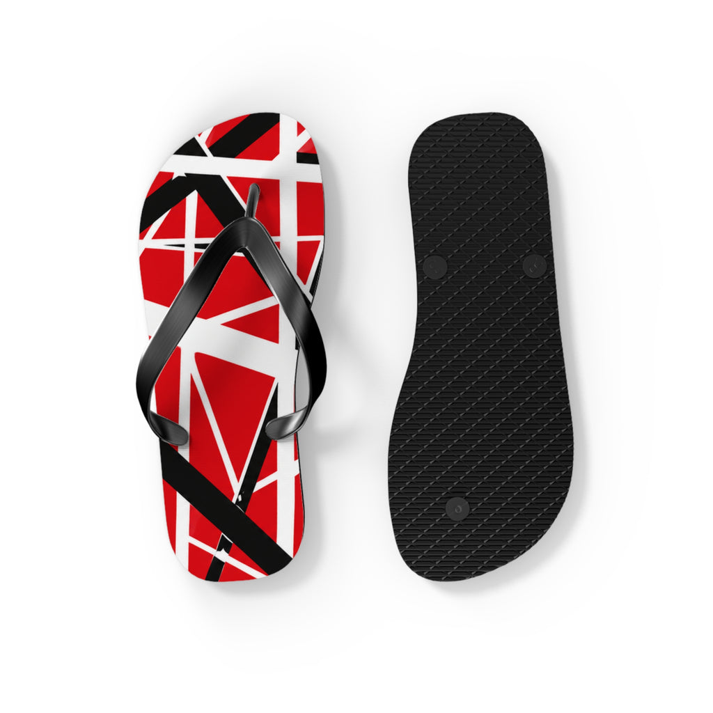 EVH Van Halen Tribute bold Flip Flops — Red Black Geometric Abstract Stripe Summer Sandals