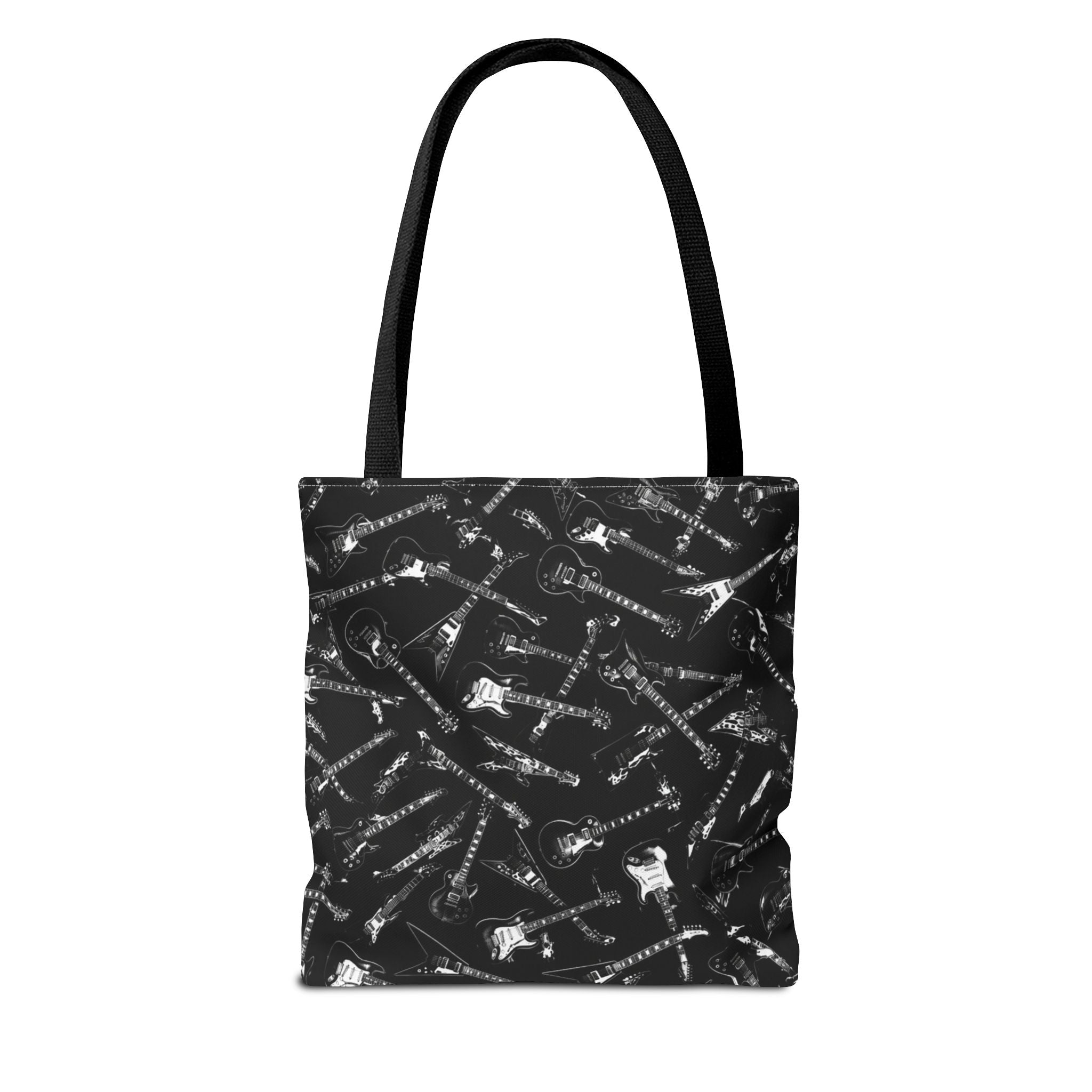 Black Guitar Pattern Tote Bag — Rock Music Instrument All-Over Print