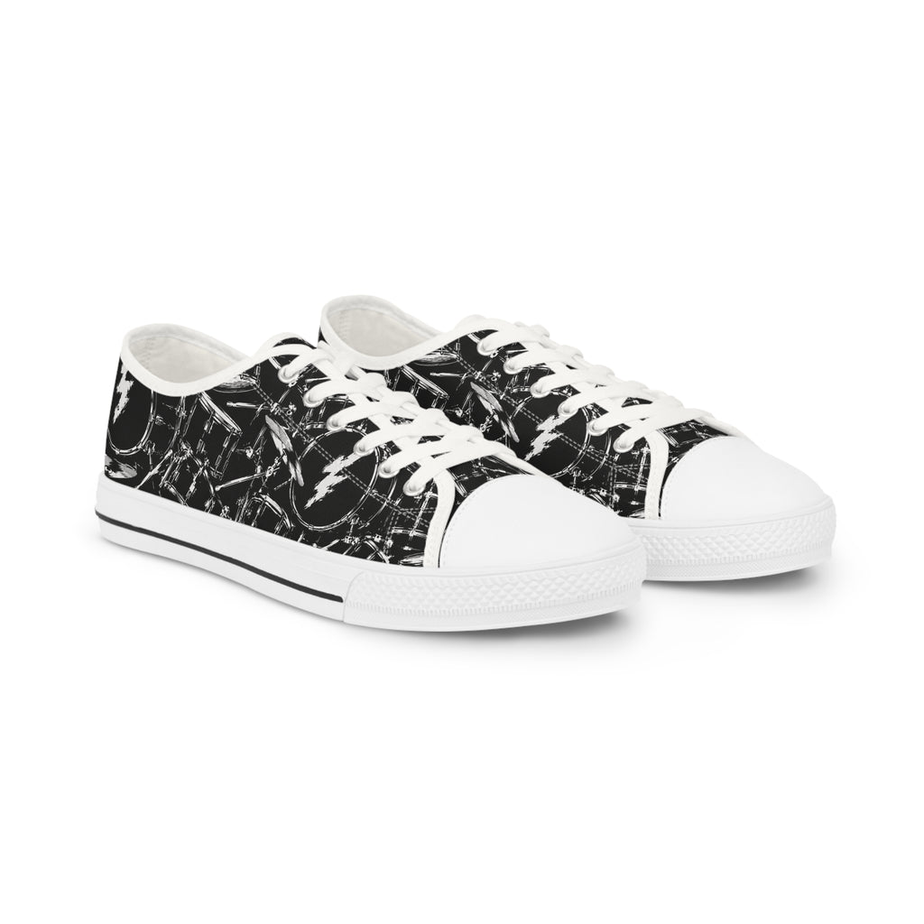 Black Grunge Drums Low Top Sneakers — Men's Casual Canvas Shoes