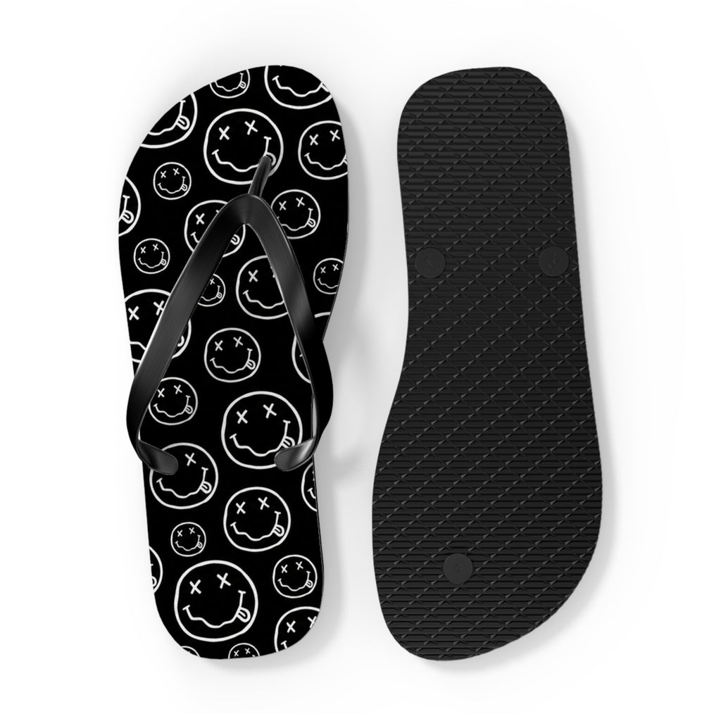 Nirvana Flip Flops — Black, Black & White Rock Star Beach Sandals