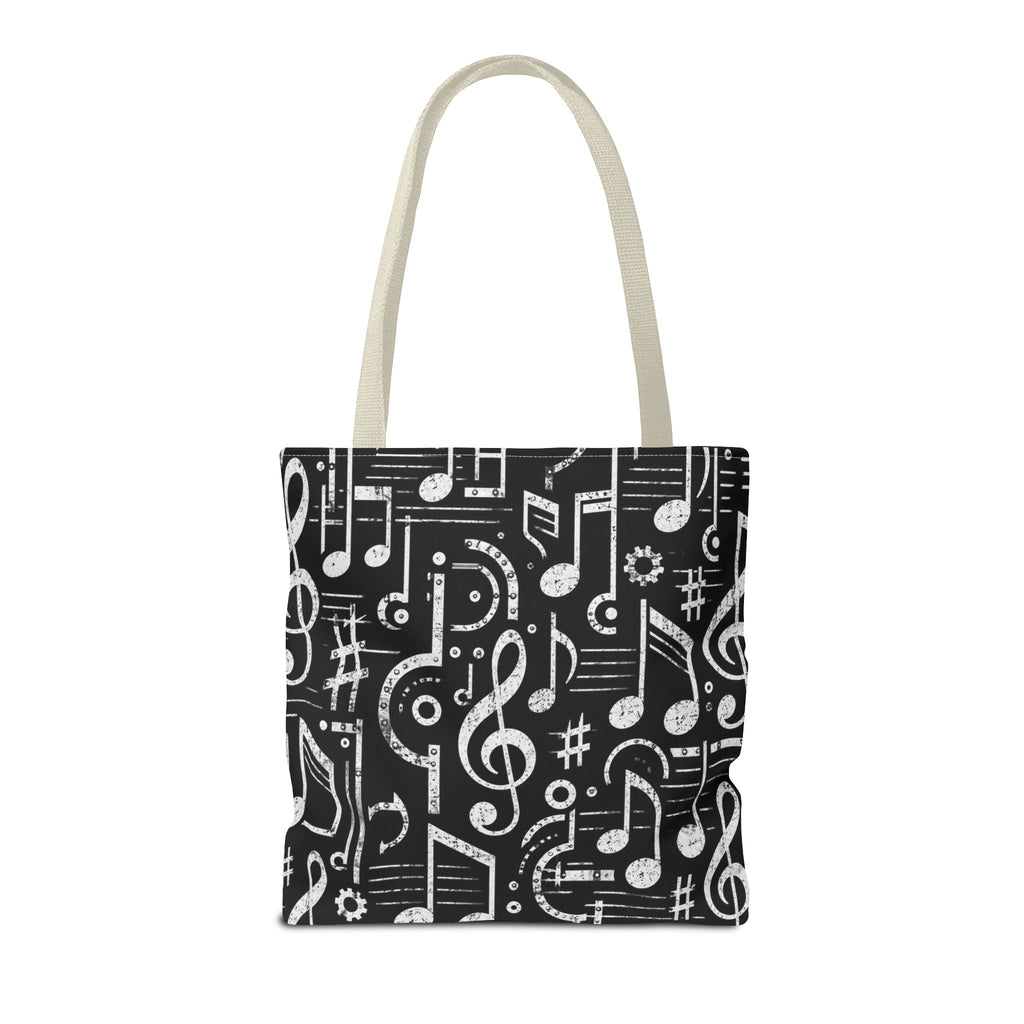 Musical Notes Pattern Tote Bag – Black & White Music Lover AOP Tote