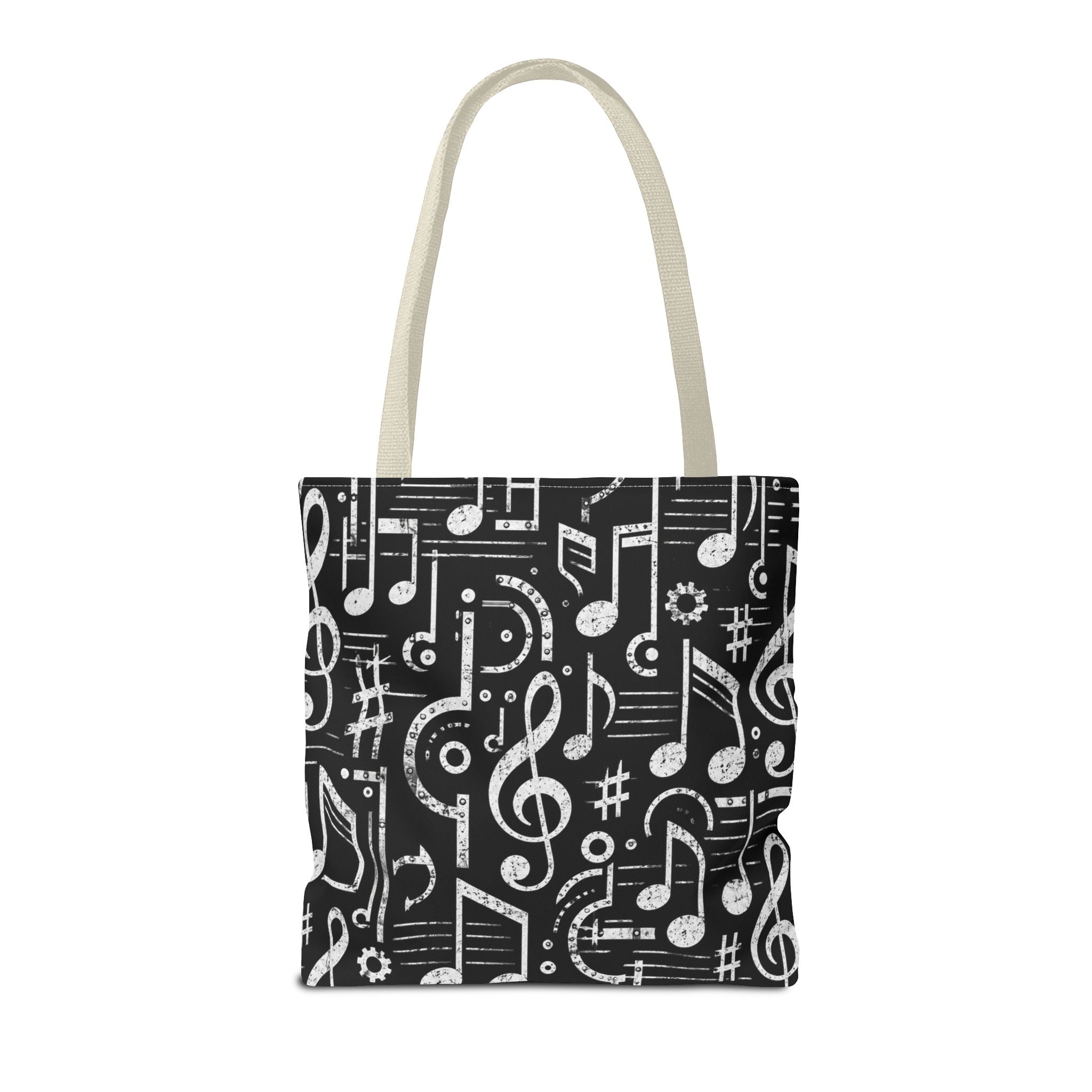 Musical Notes Pattern Tote Bag – Black & White Music Lover AOP Tote